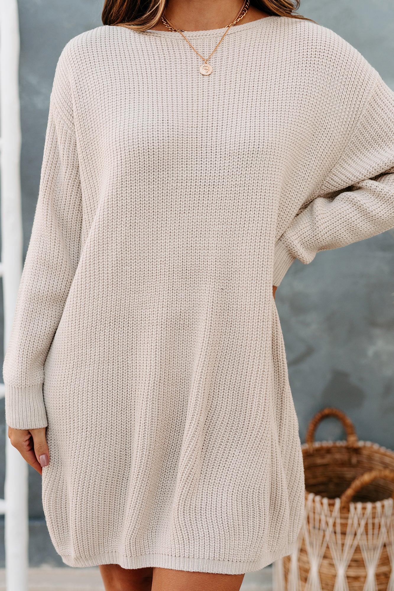 In Total Agreement Sweater Dress (Stone)-The Formal Wear