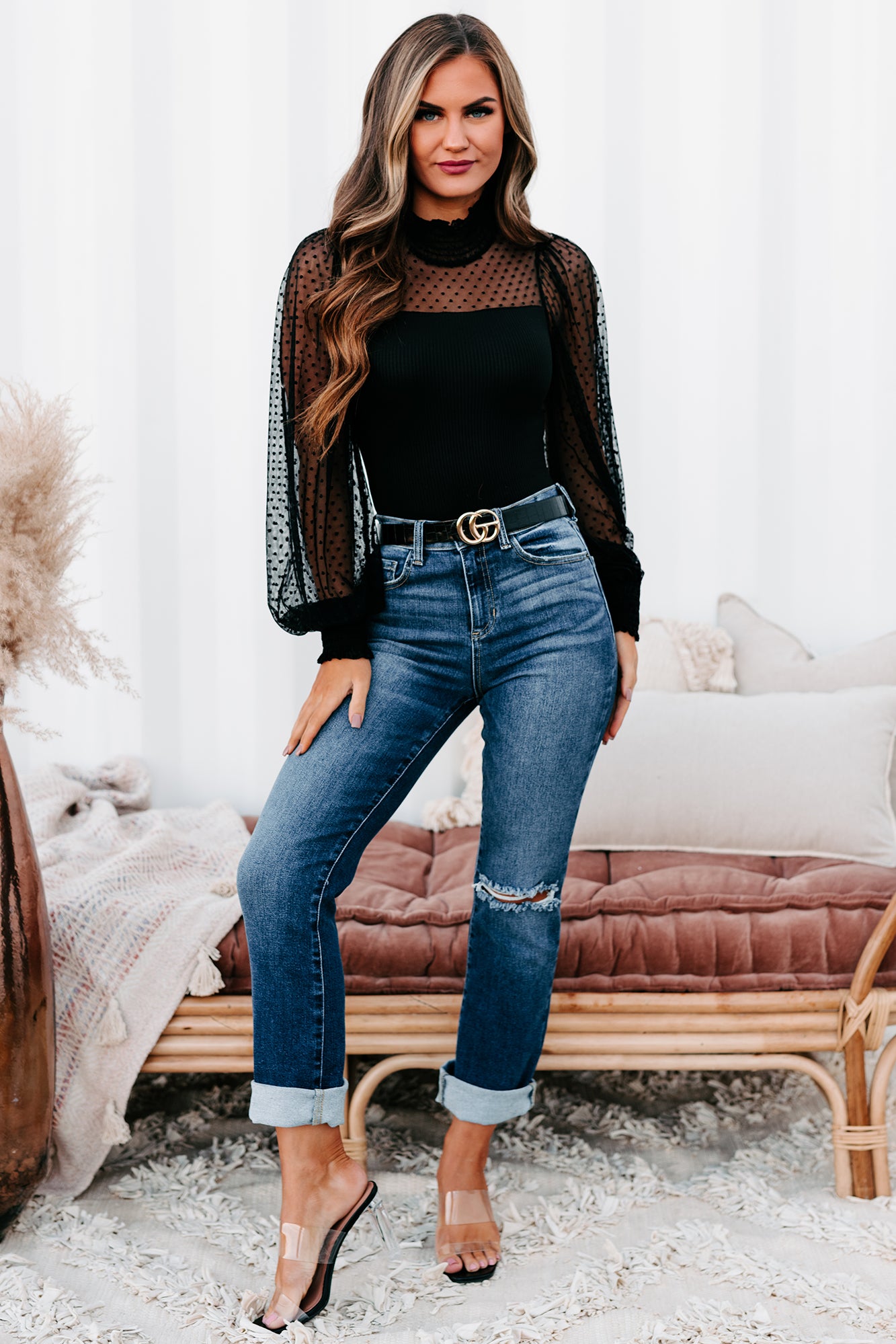 Silvia Sneak Peek High Rise Slim Straight Jeans (Medium Dark)-The Formal Wear