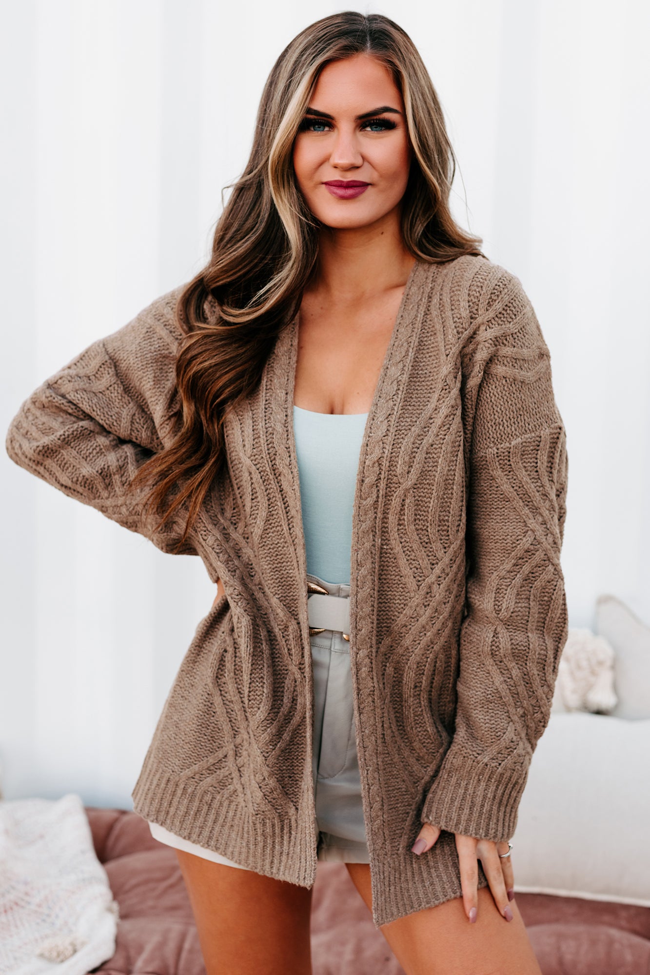 Truly Caring Cable Knit Cardigan (Mocha)-The Formal Wear