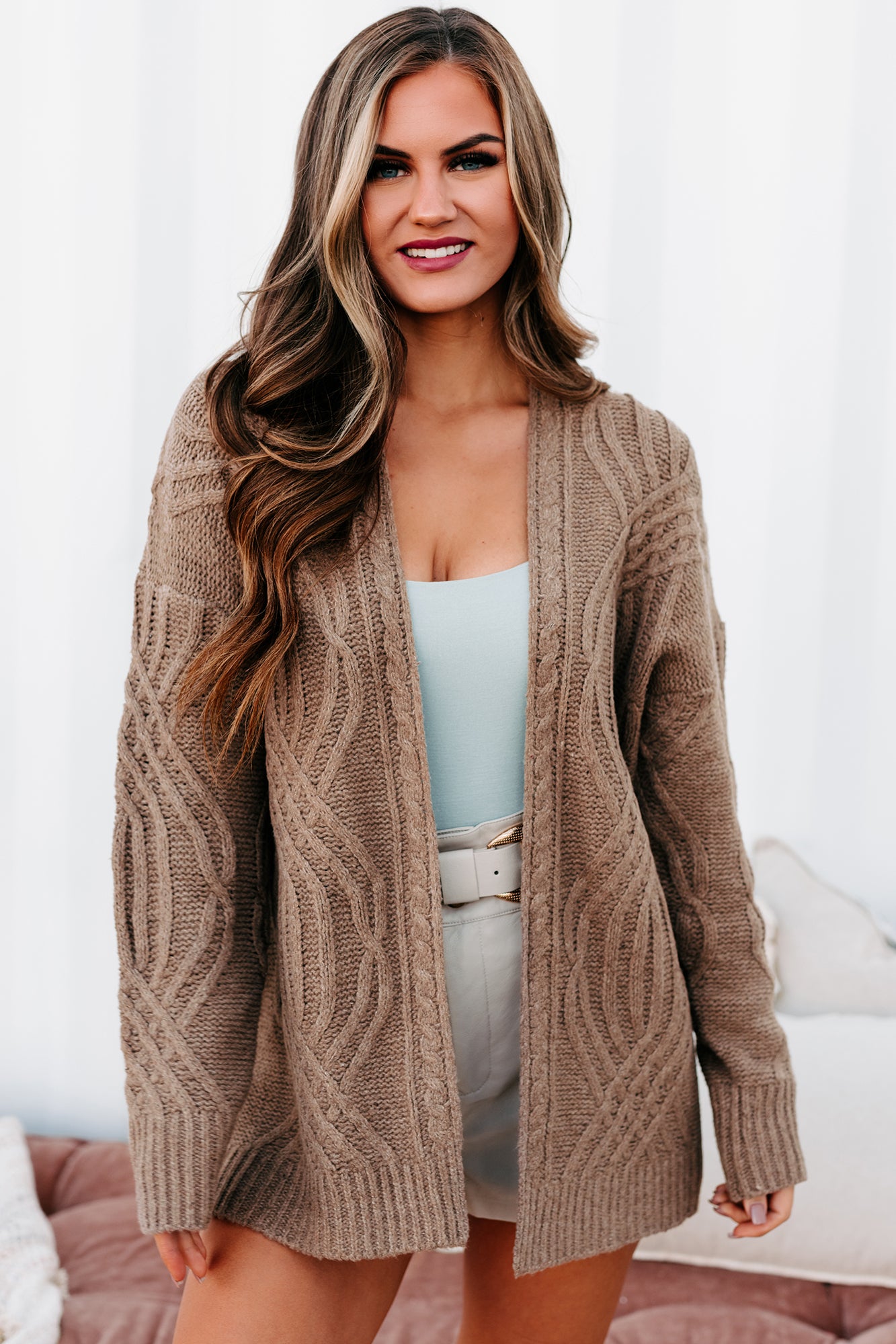 Truly Caring Cable Knit Cardigan (Mocha)-The Formal Wear