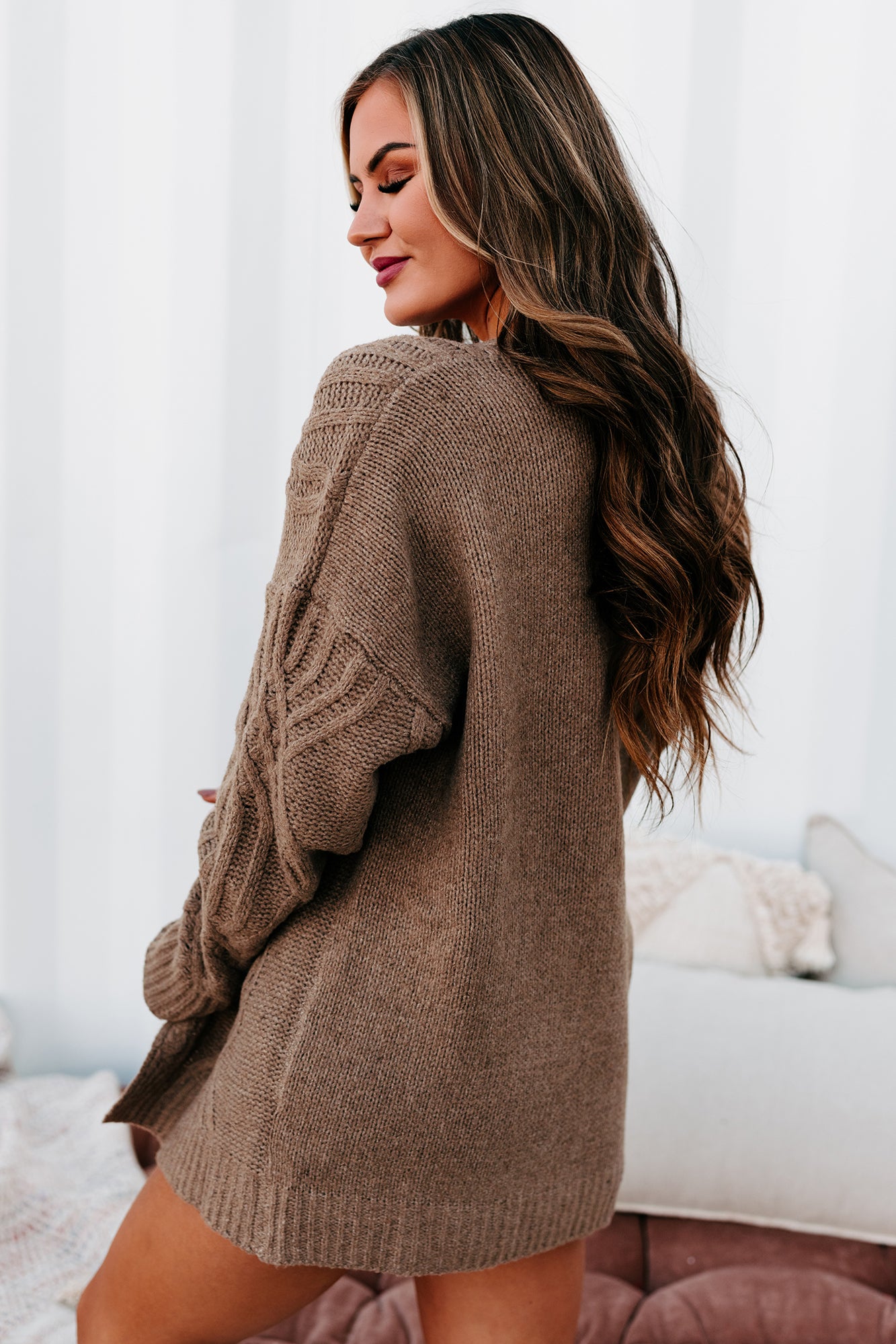 Truly Caring Cable Knit Cardigan (Mocha)-The Formal Wear
