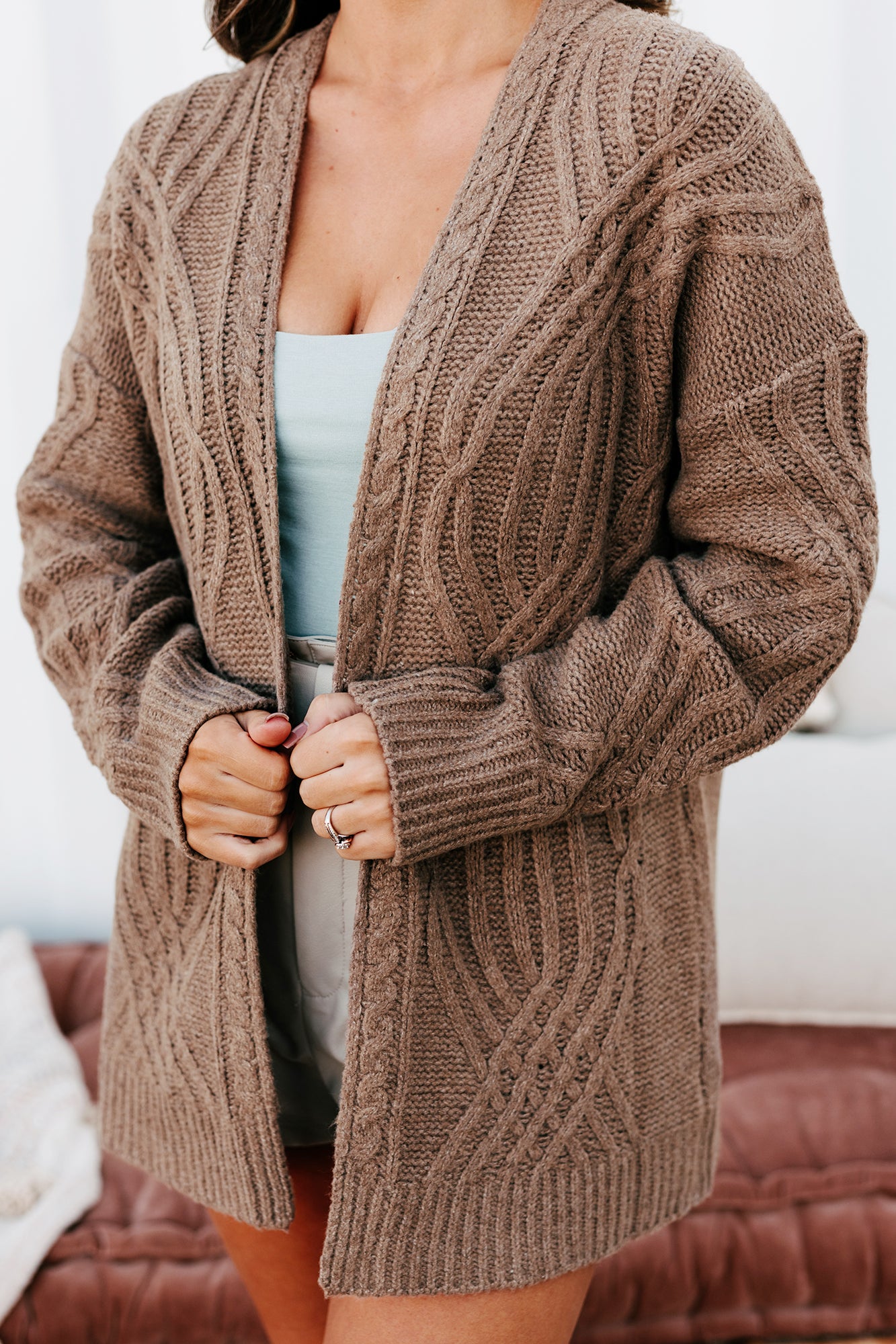 Truly Caring Cable Knit Cardigan (Mocha)-The Formal Wear