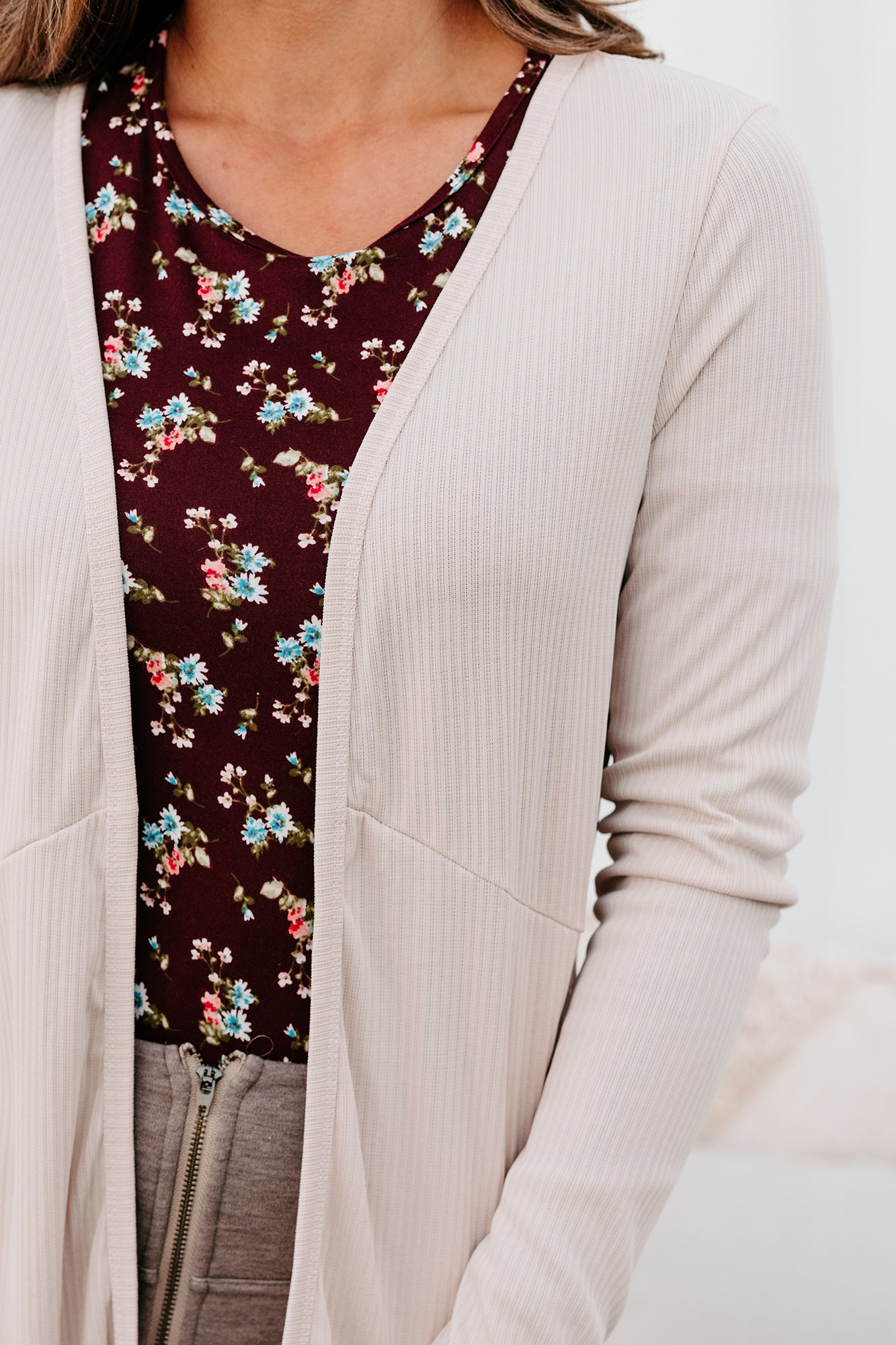 Not Concerned Ribbed Open Front Cardigan (Beige)-The Formal Wear