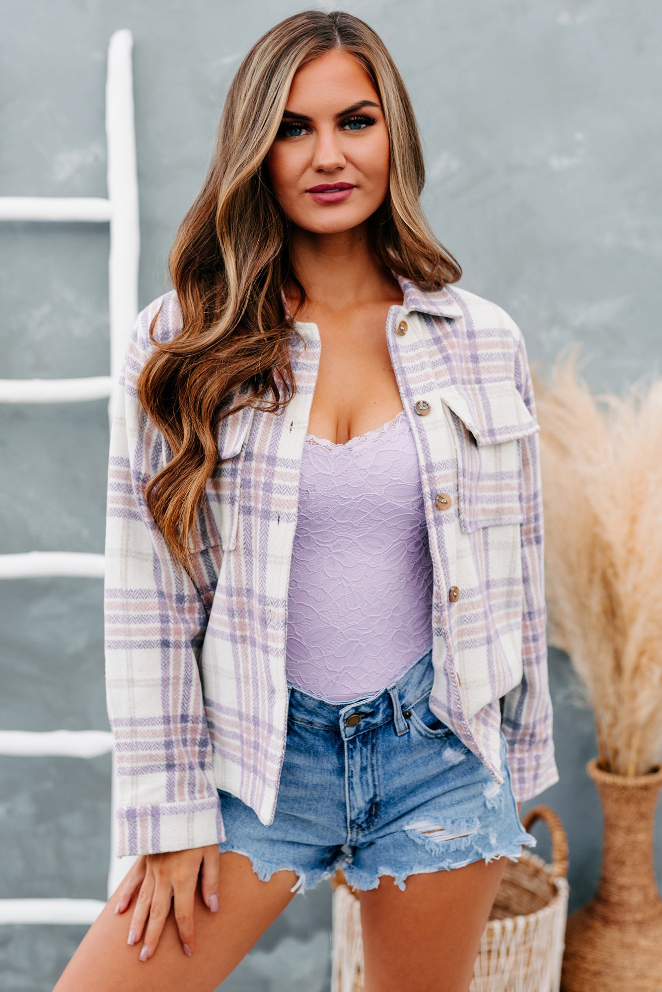 Anna Plaid Print Shacket (Lavender Mix)-The Formal Wear