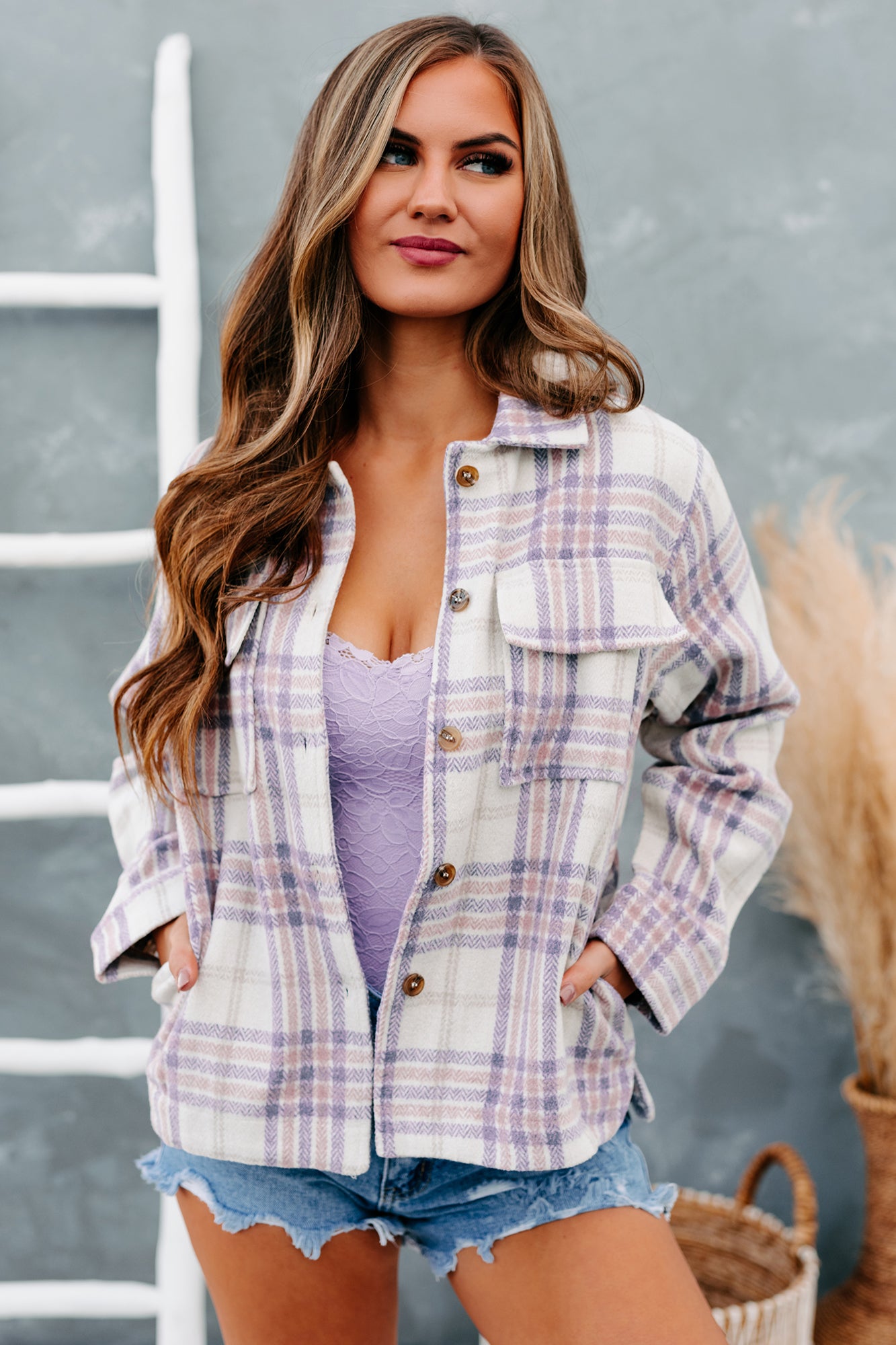 Anna Plaid Print Shacket (Lavender Mix)-The Formal Wear
