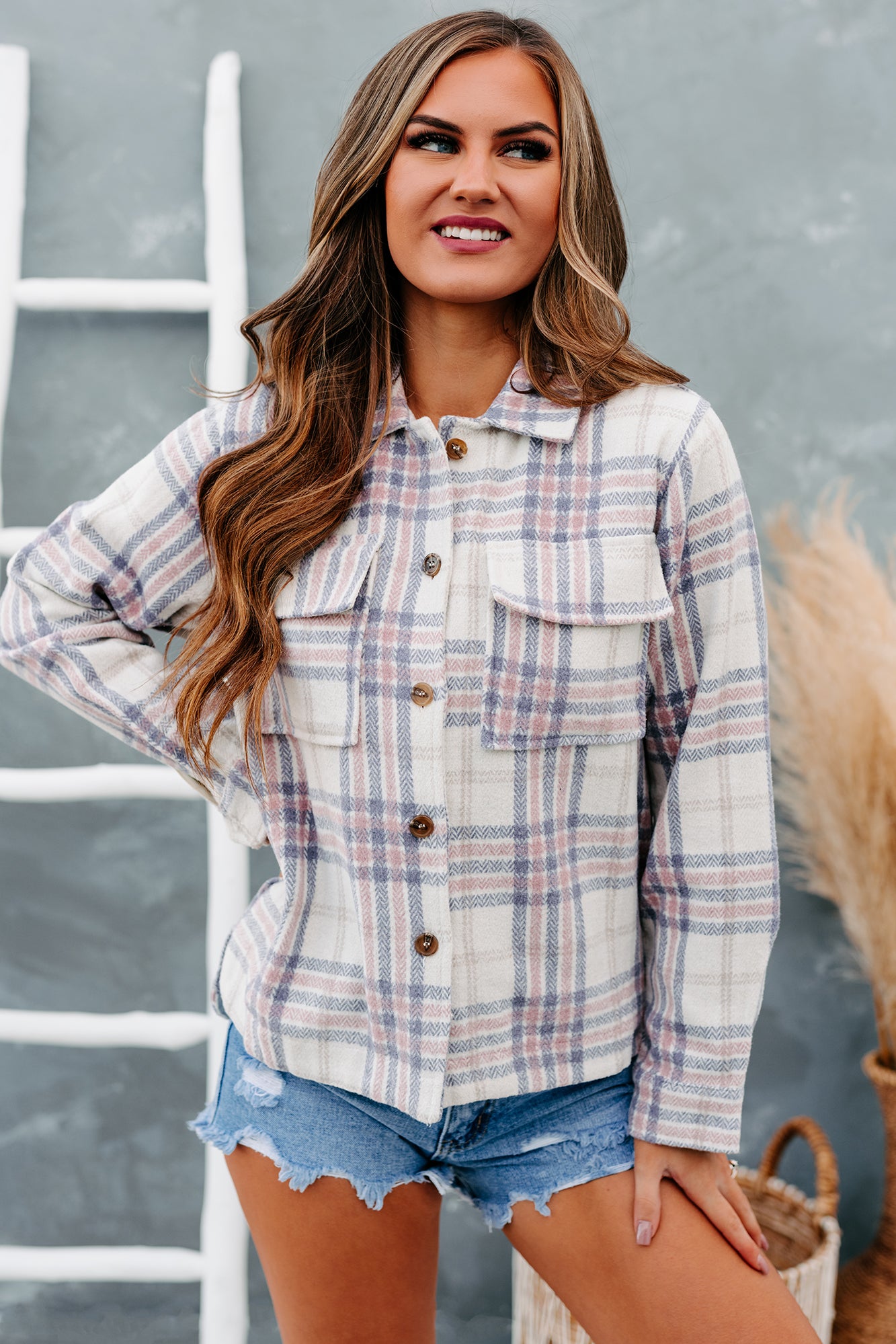 Anna Plaid Print Shacket (Lavender Mix)-The Formal Wear