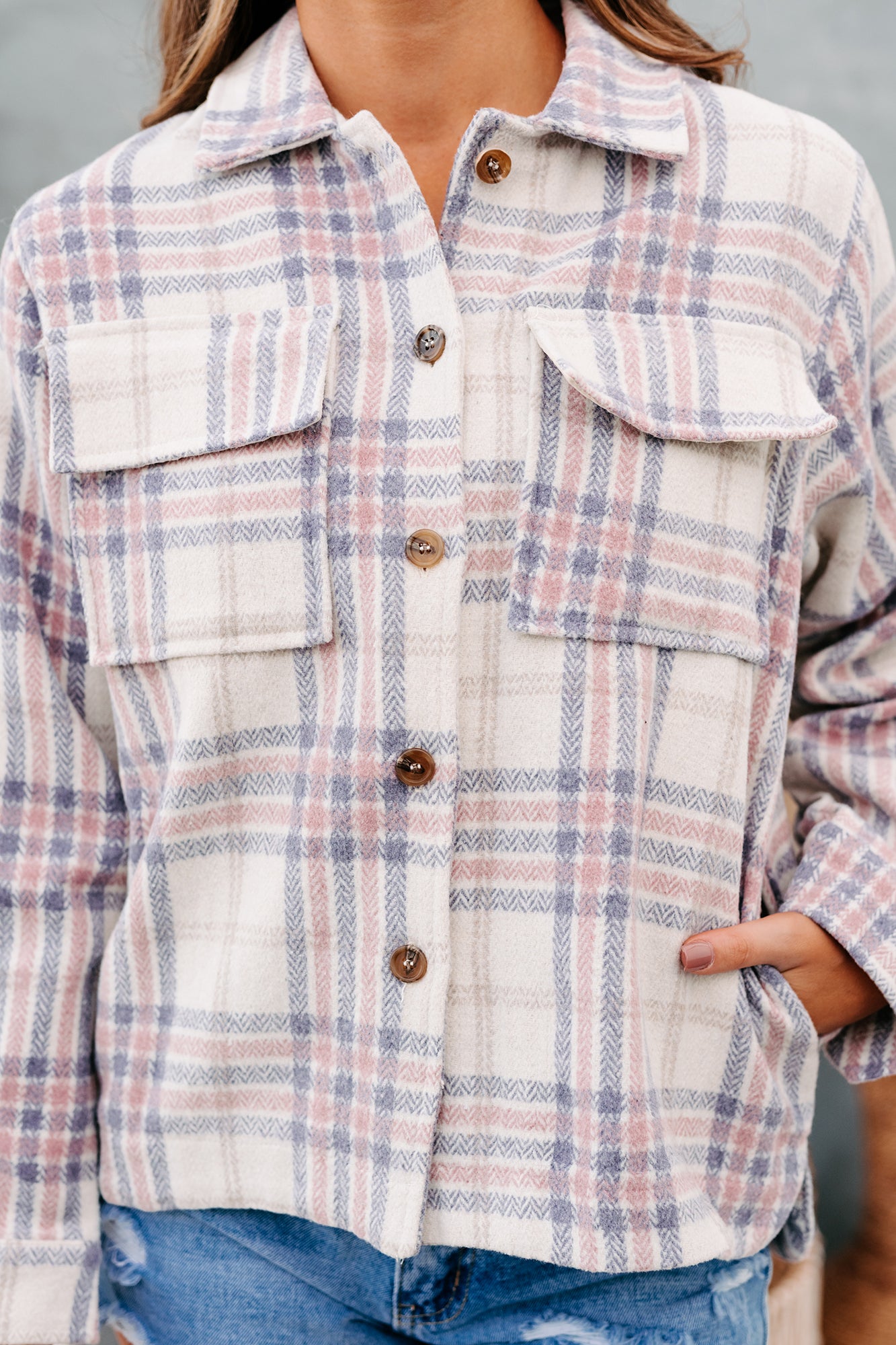 Anna Plaid Print Shacket (Lavender Mix)-The Formal Wear