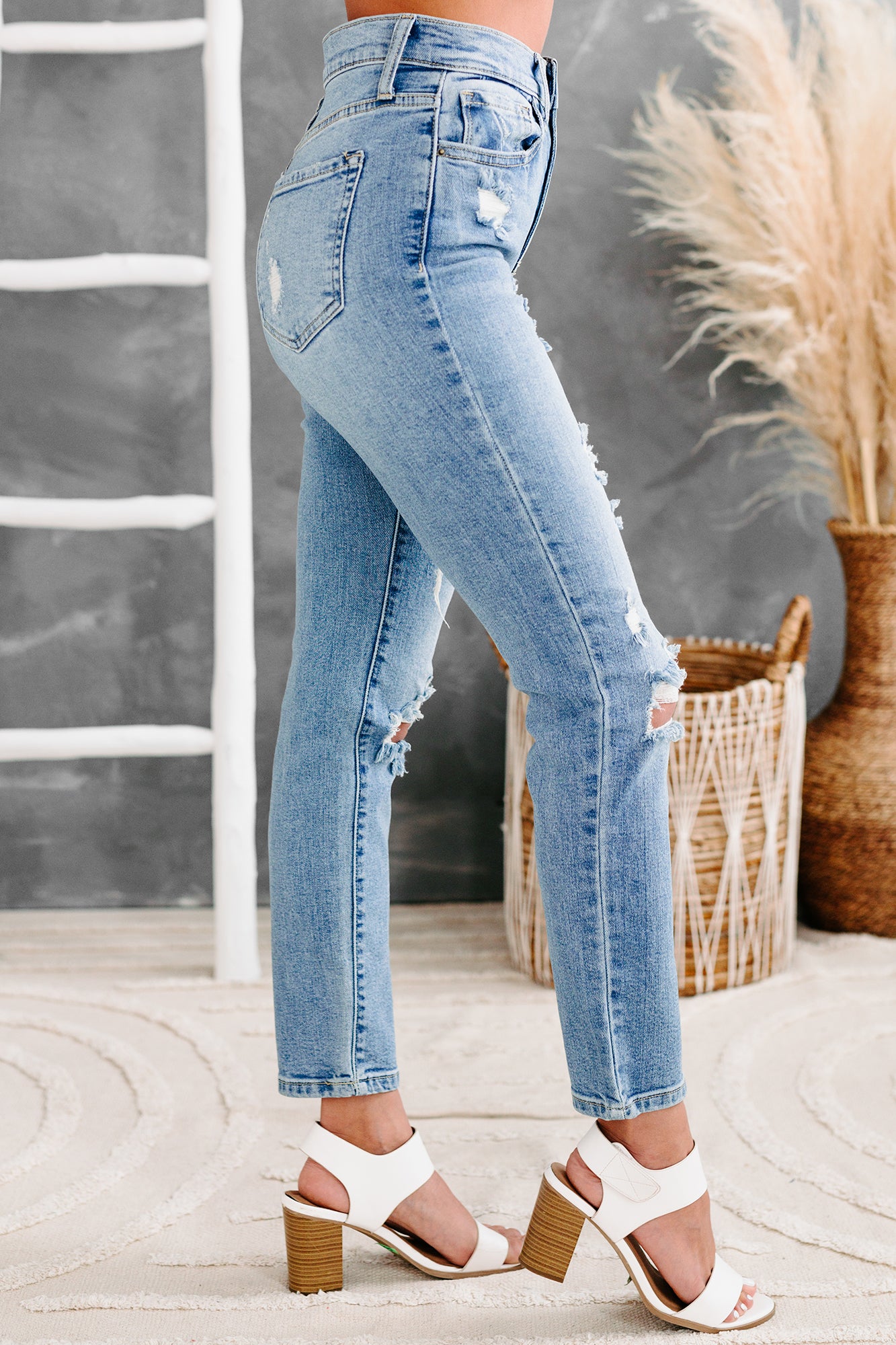 Cleobella Sneak Peek High Rise Distressed Skinny Jeans (Medium Light)-The Formal Wear