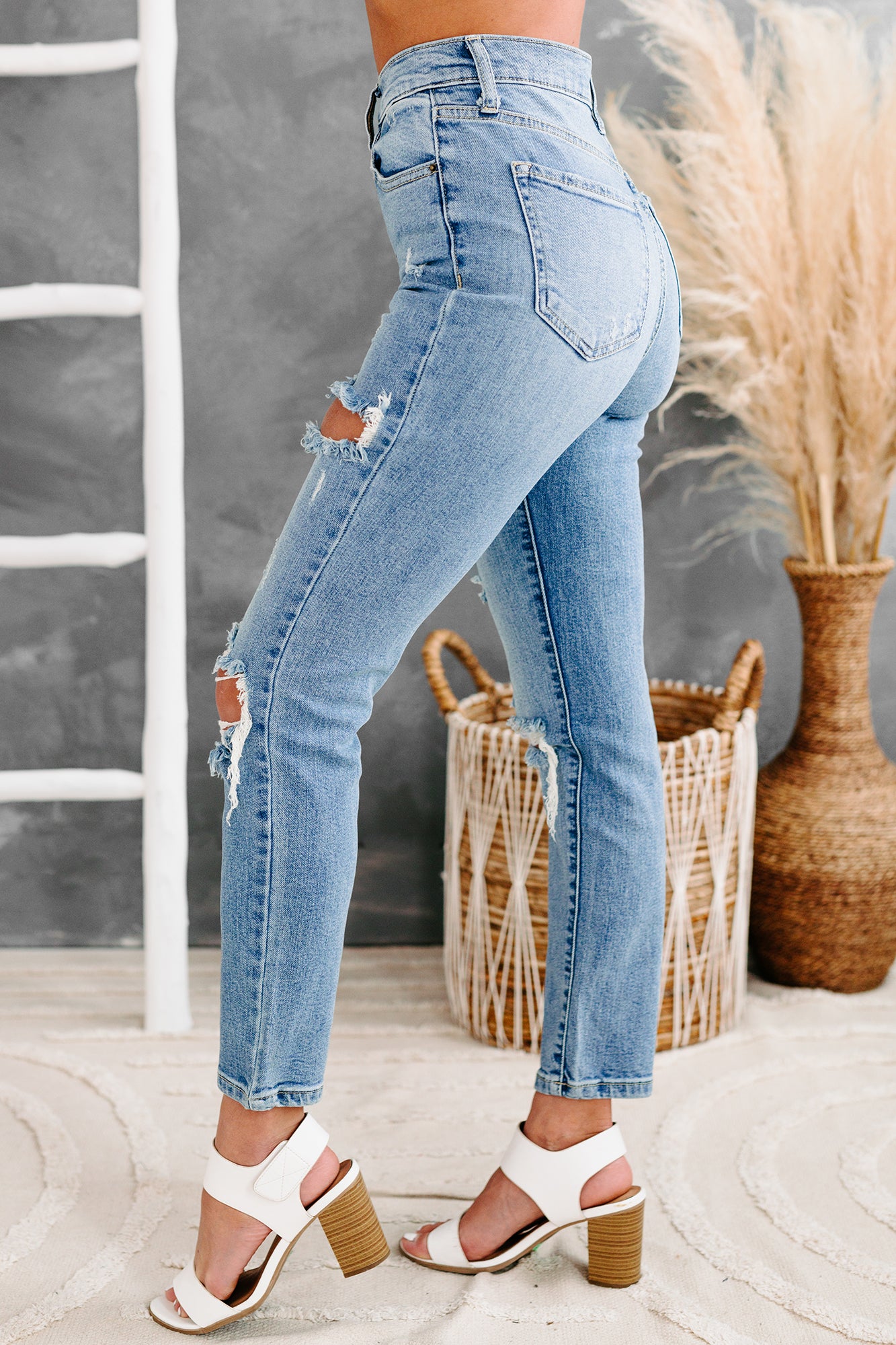 Cleobella Sneak Peek High Rise Distressed Skinny Jeans (Medium Light)-The Formal Wear