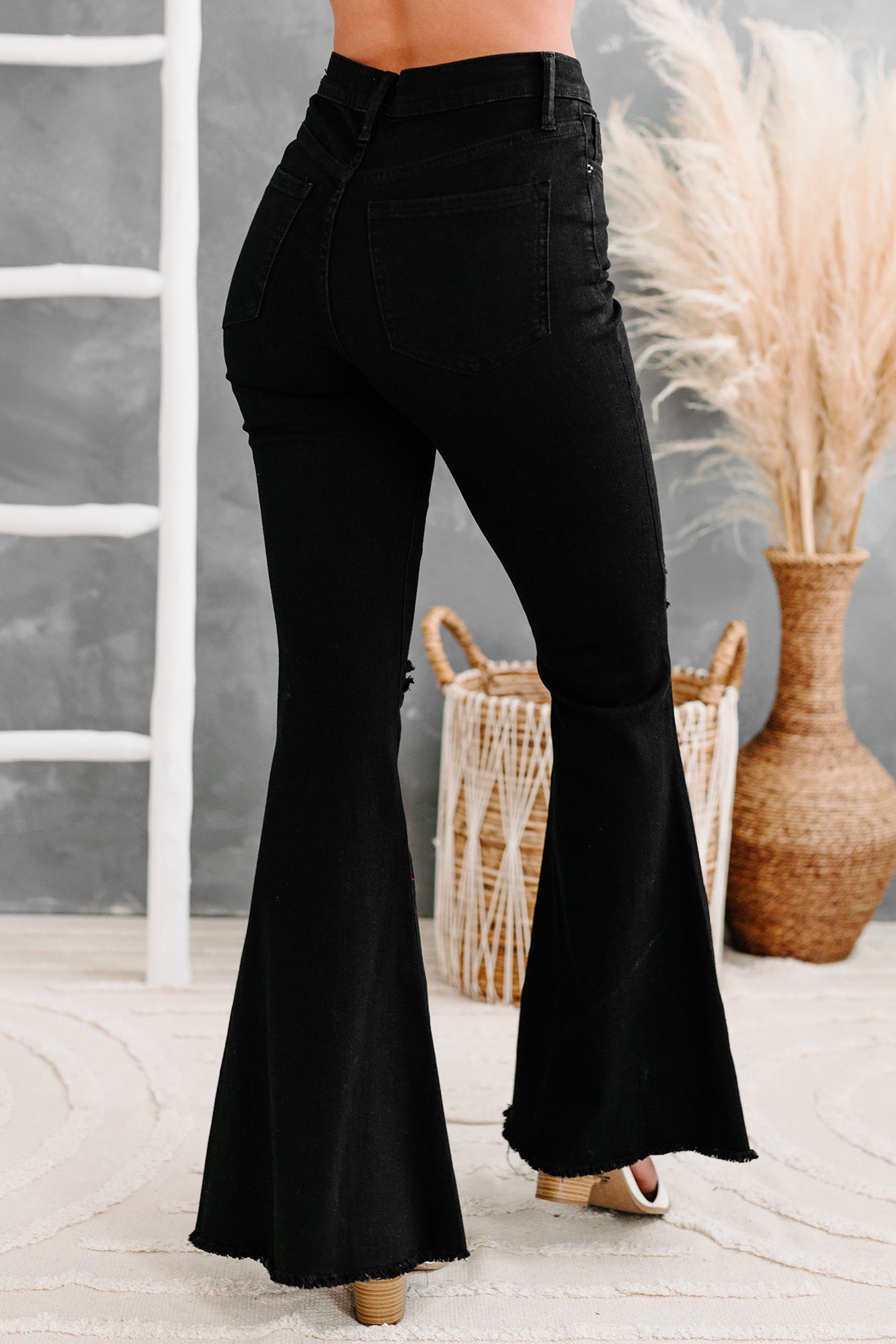 Bullseye Sneak Peek High Rise Distressed Bell Bottom Jeans (Black)-The Formal Wear