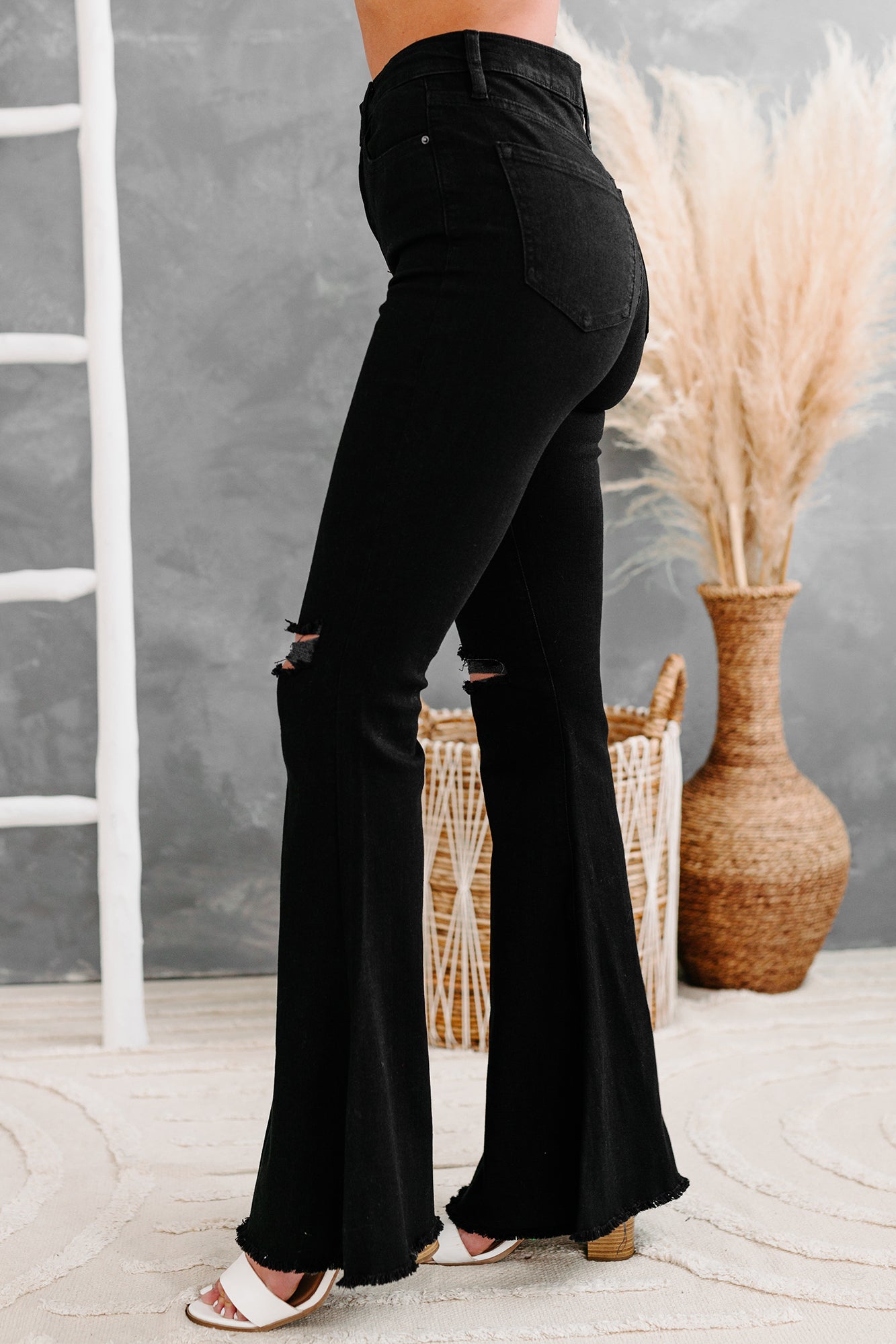 Bullseye Sneak Peek High Rise Distressed Bell Bottom Jeans (Black)-The Formal Wear
