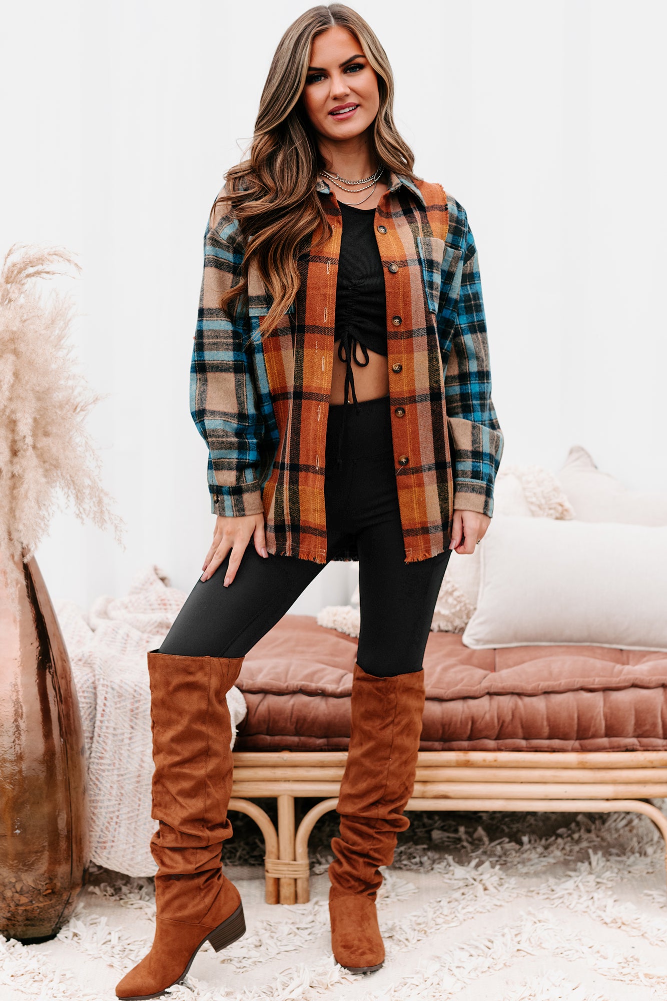 Archive Campfire Evenings Oversized Plaid Shacket (Blue Brown)-The Formal Wear