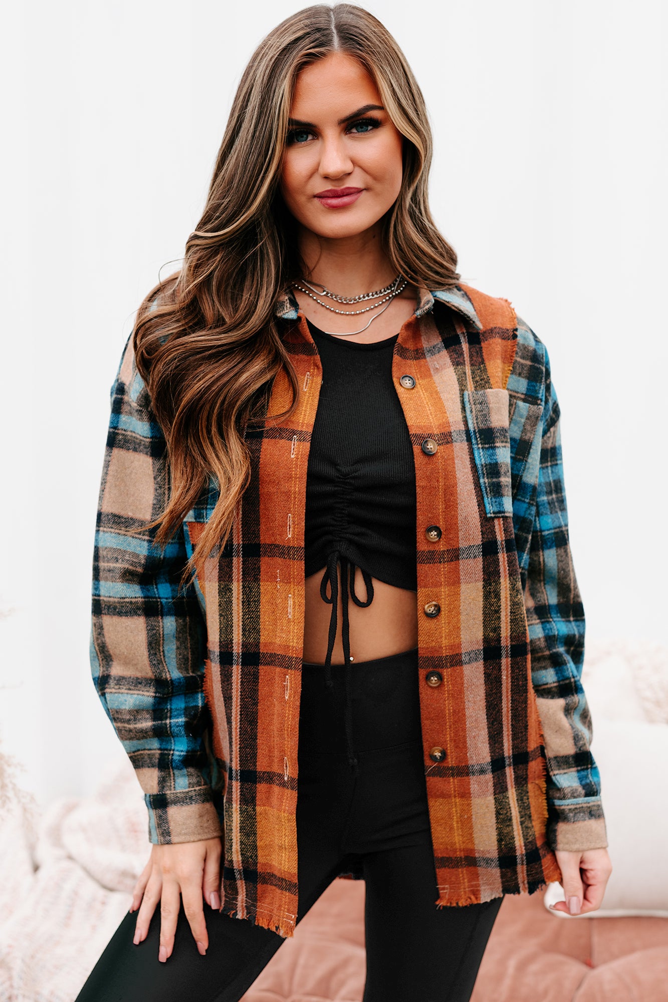 Archive Campfire Evenings Oversized Plaid Shacket (Blue Brown)-The Formal Wear