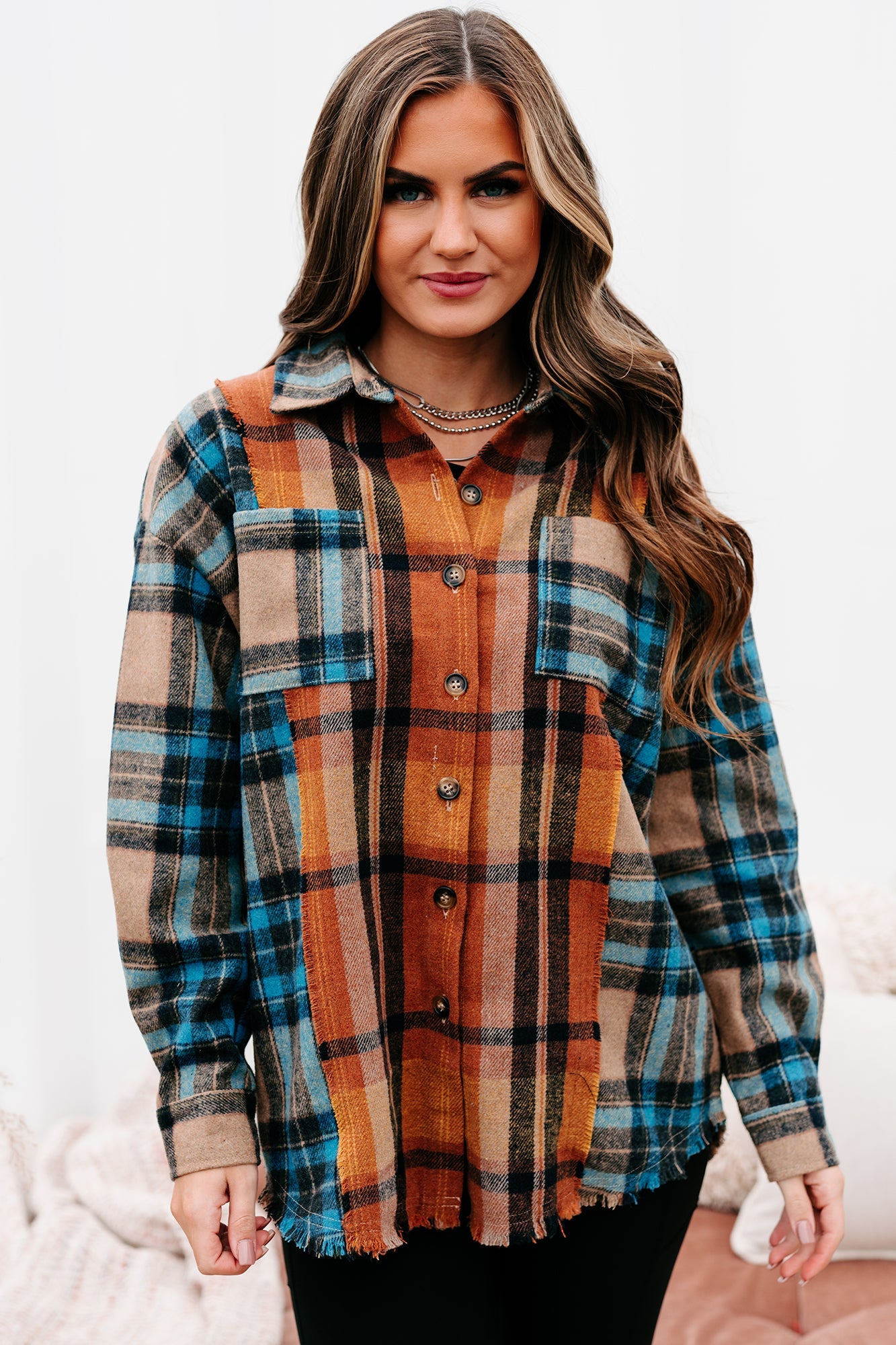 Campfire Evenings Oversized Plaid Shacket (Blue Brown)-The Formal Wear