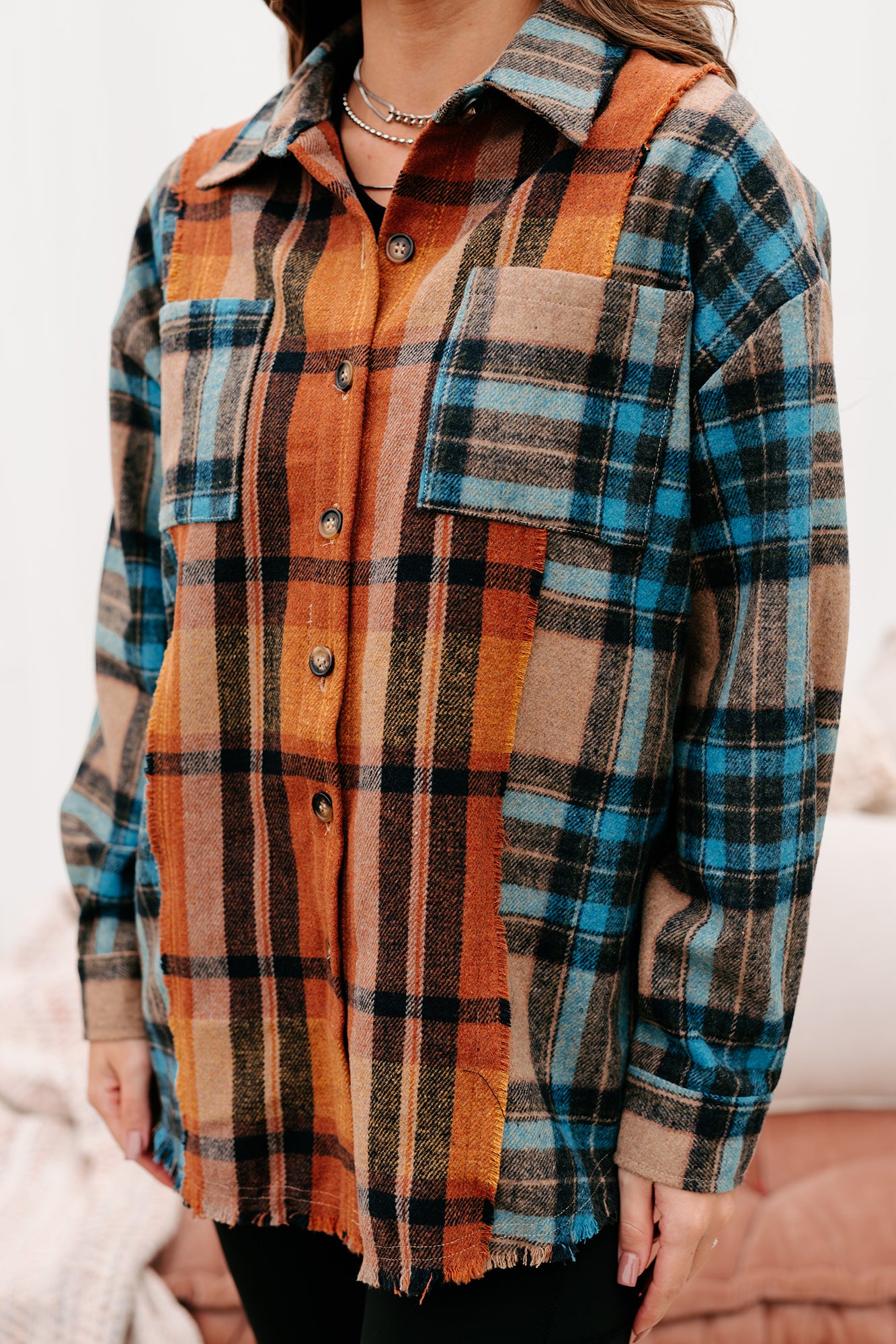 Archive Campfire Evenings Oversized Plaid Shacket (Blue Brown)-The Formal Wear