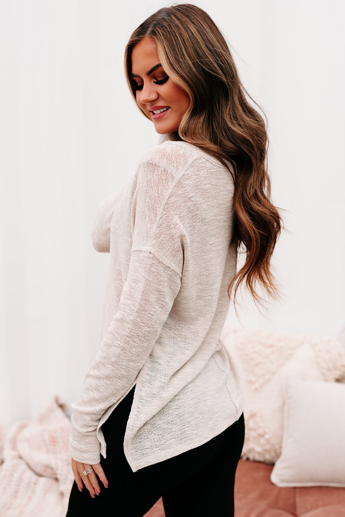 Everyday Excellence Slub Knit V-Neck Top (Oatmeal)-The Formal Wear