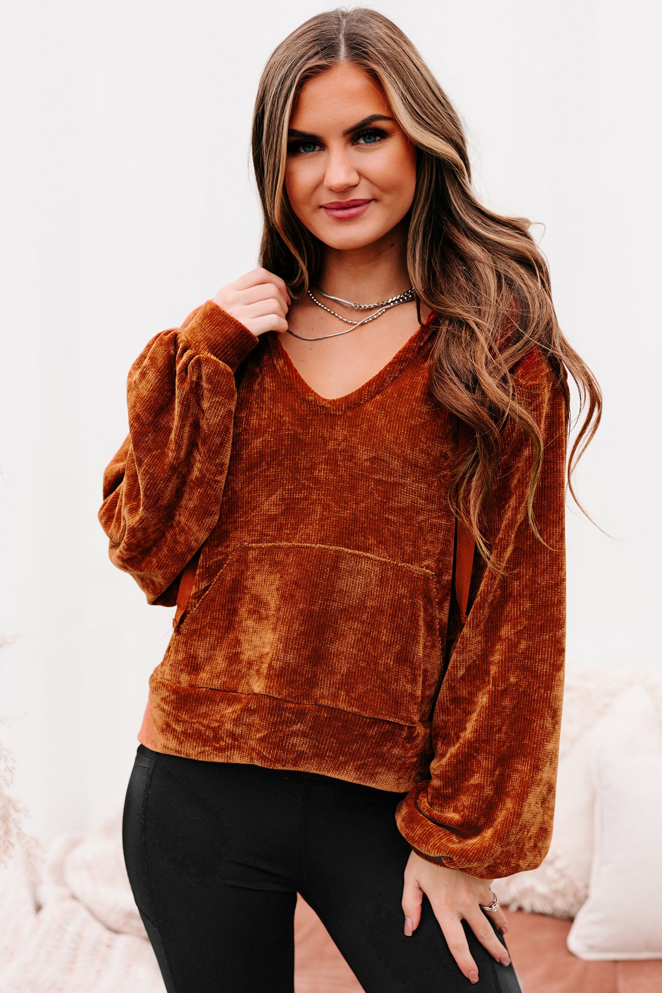 Case Of The Weekends Ribbed Chenille Hoodie (Dark Brick)-The Formal Wear