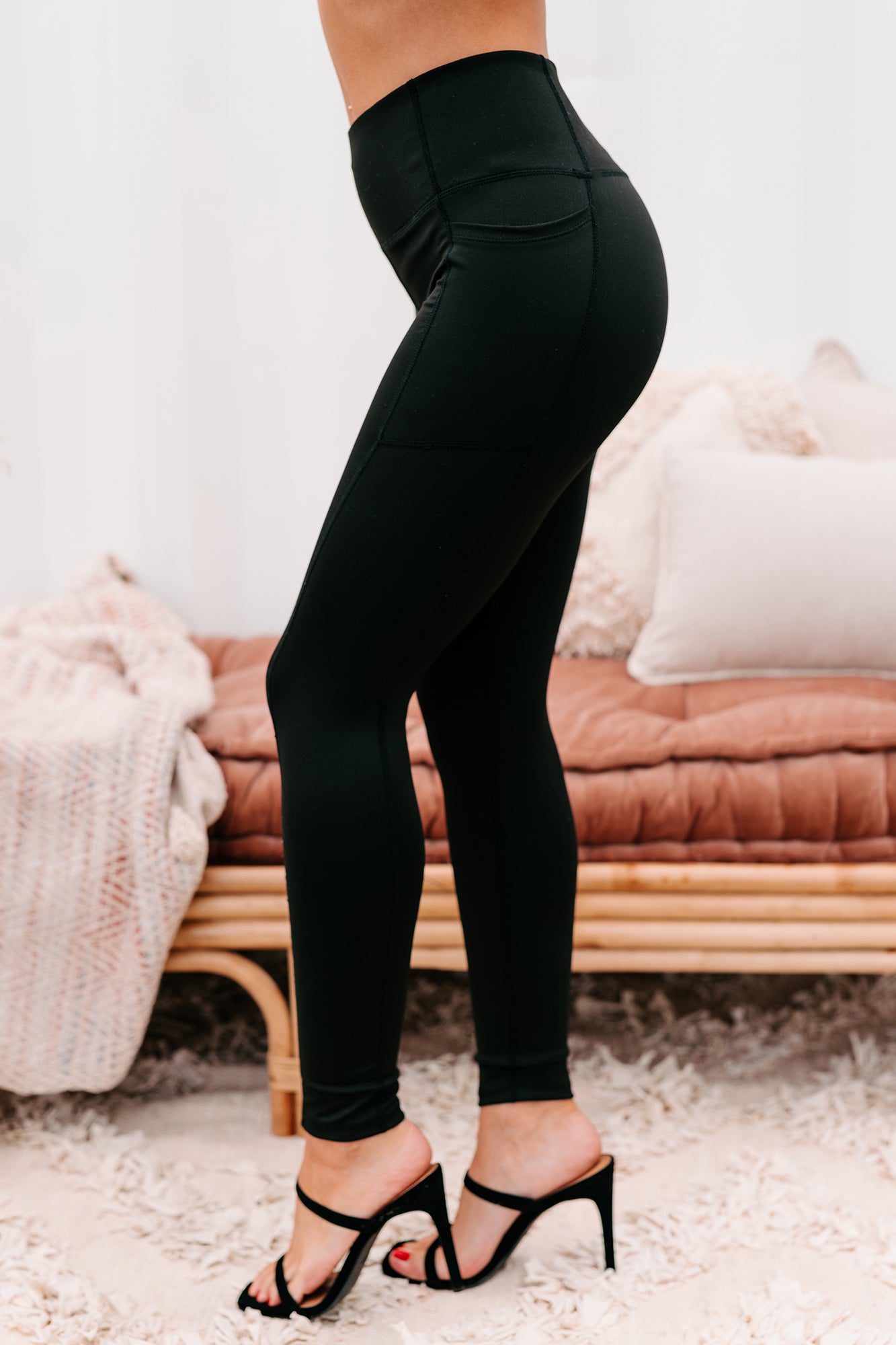 Gym Babe Full-Length Side Pocket Leggings (Black)-The Formal Wear