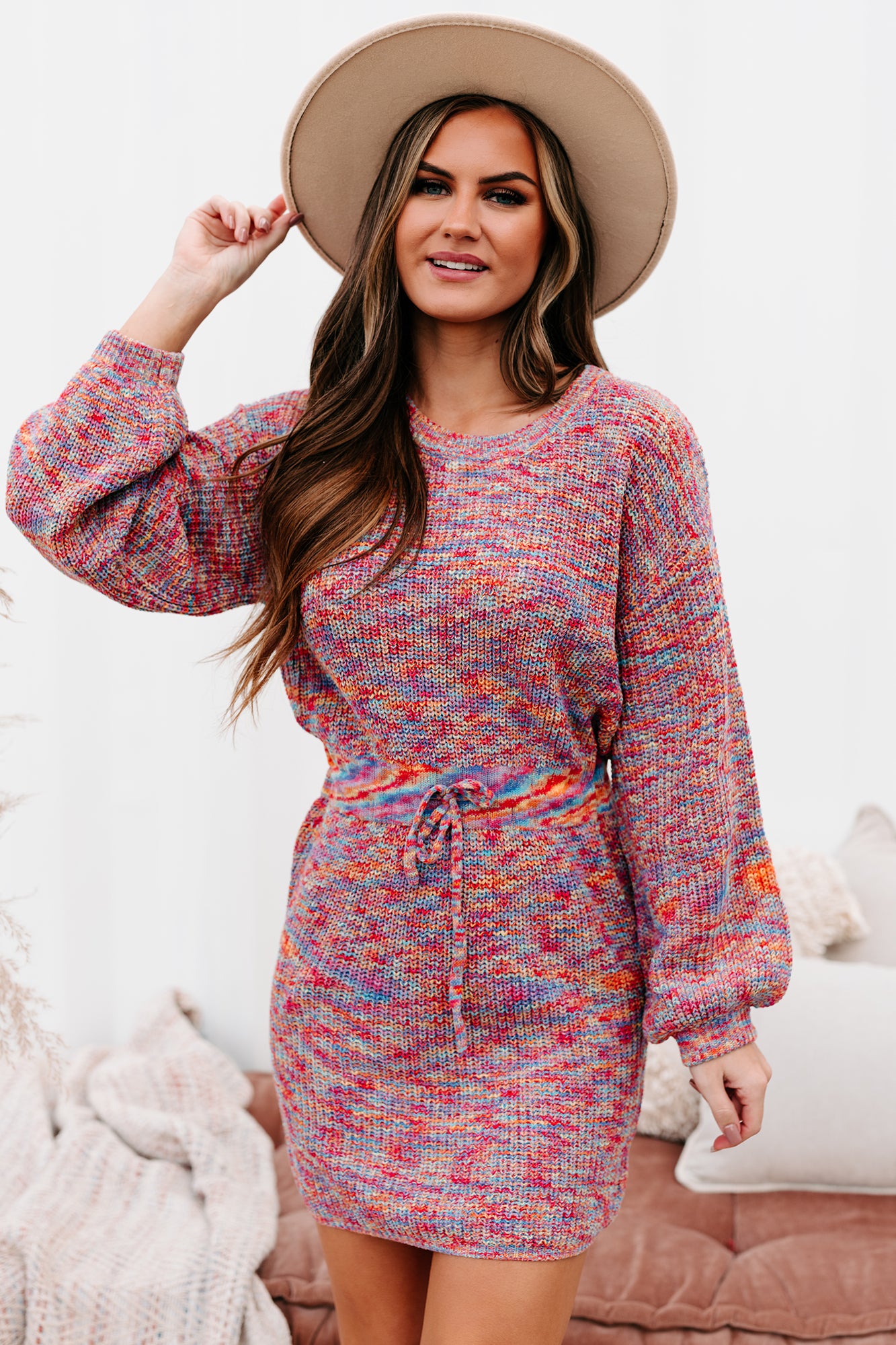Pebbles Rainbow Knit Sweater Dress (Multi)-The Formal Wear