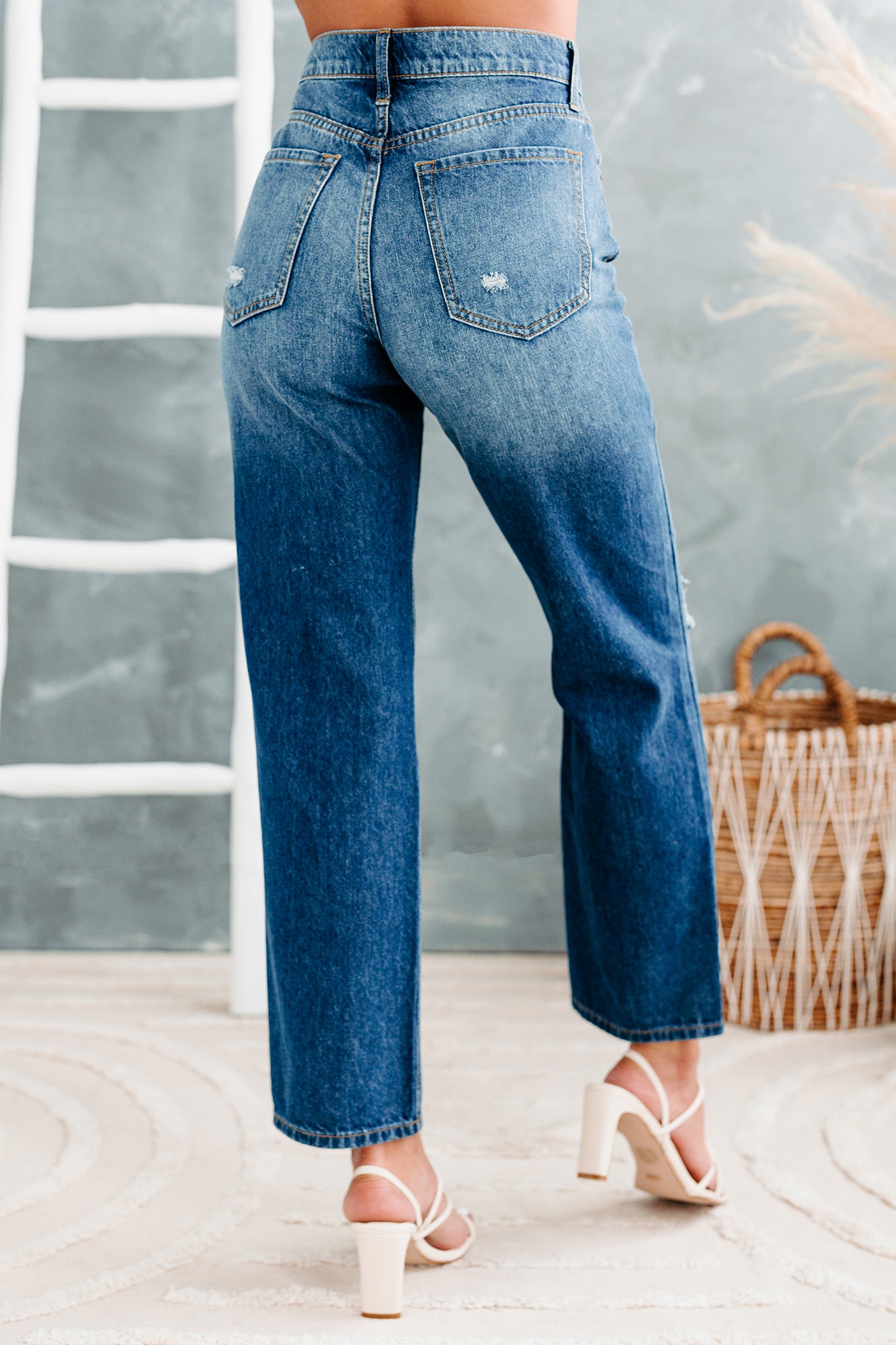 90's Nostalgia High Rise Distressed Straight Leg Sneak Peek Jeans (Medium Dark)-The Formal Wear