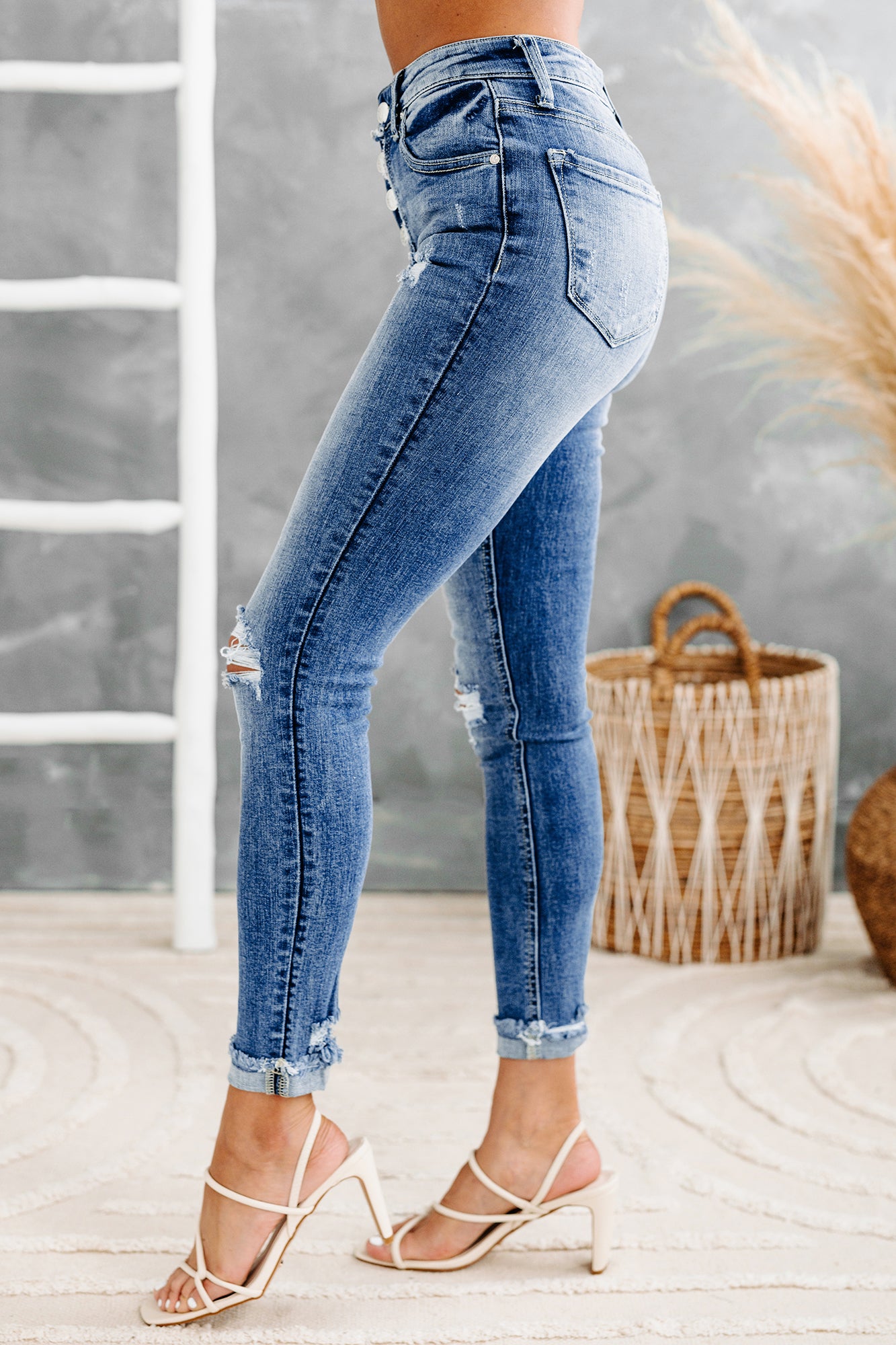 Doretta Insane Gene Mid-Rise Button-Fly Distressed Skinny Jeans (Medium)-The Formal Wear