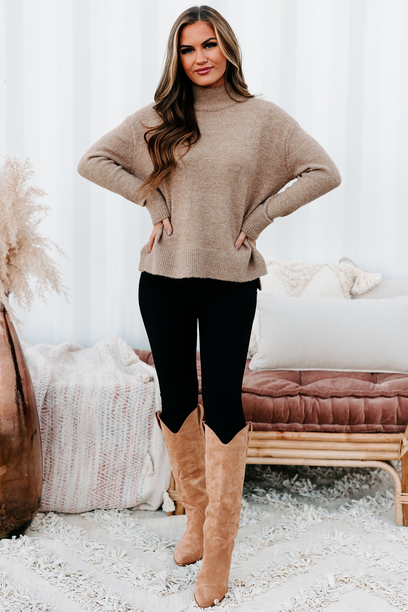 Moneisha Mock Neck Sweater (Taupe)-The Formal Wear