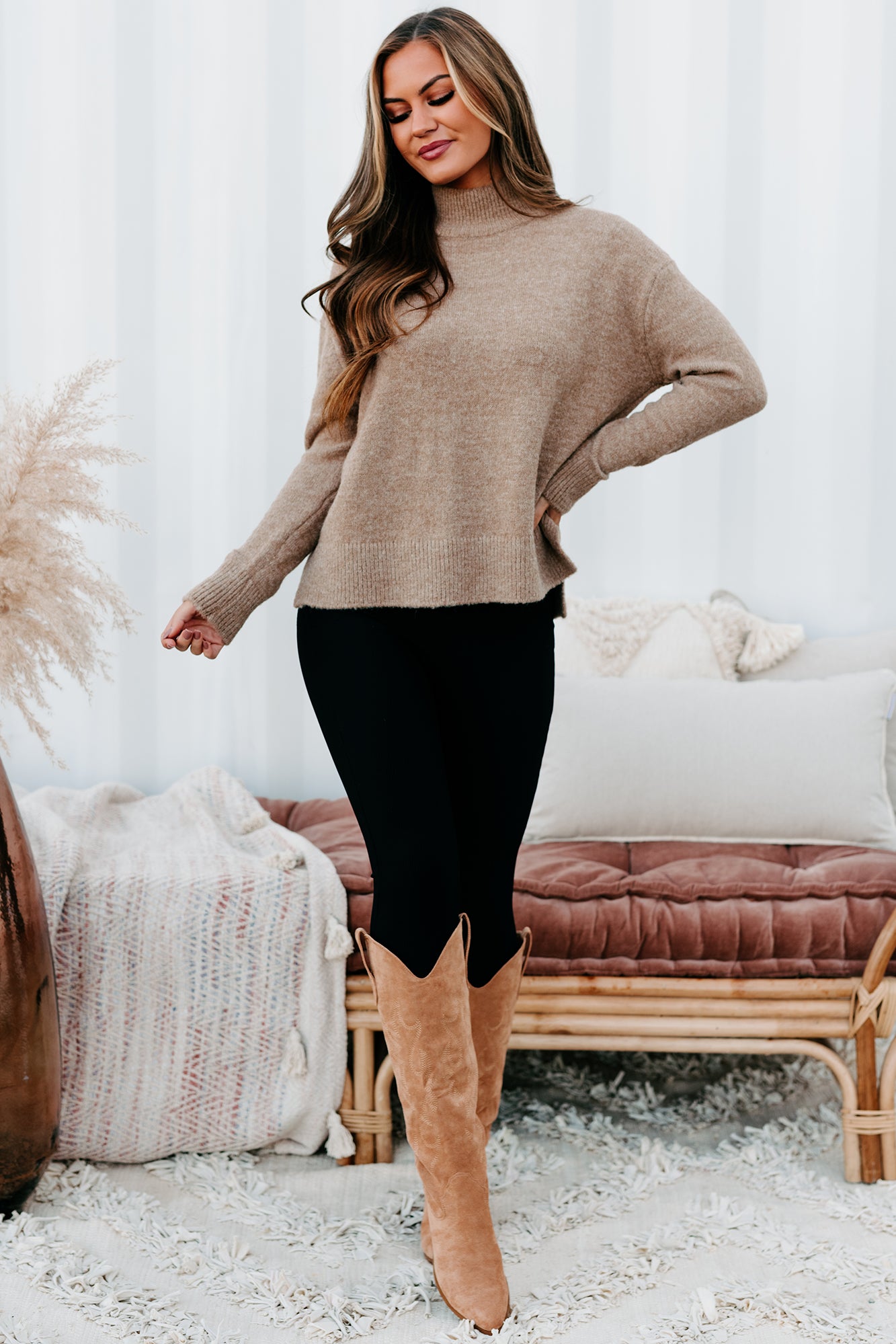 Moneisha Mock Neck Sweater (Taupe)-The Formal Wear