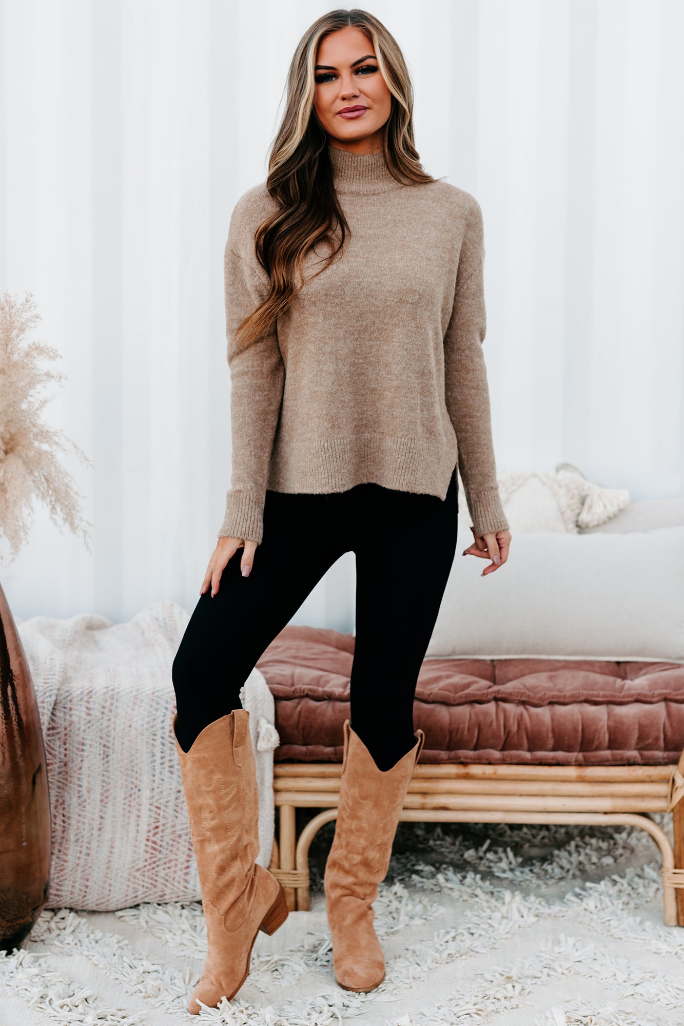 Moneisha Mock Neck Sweater (Taupe)-The Formal Wear