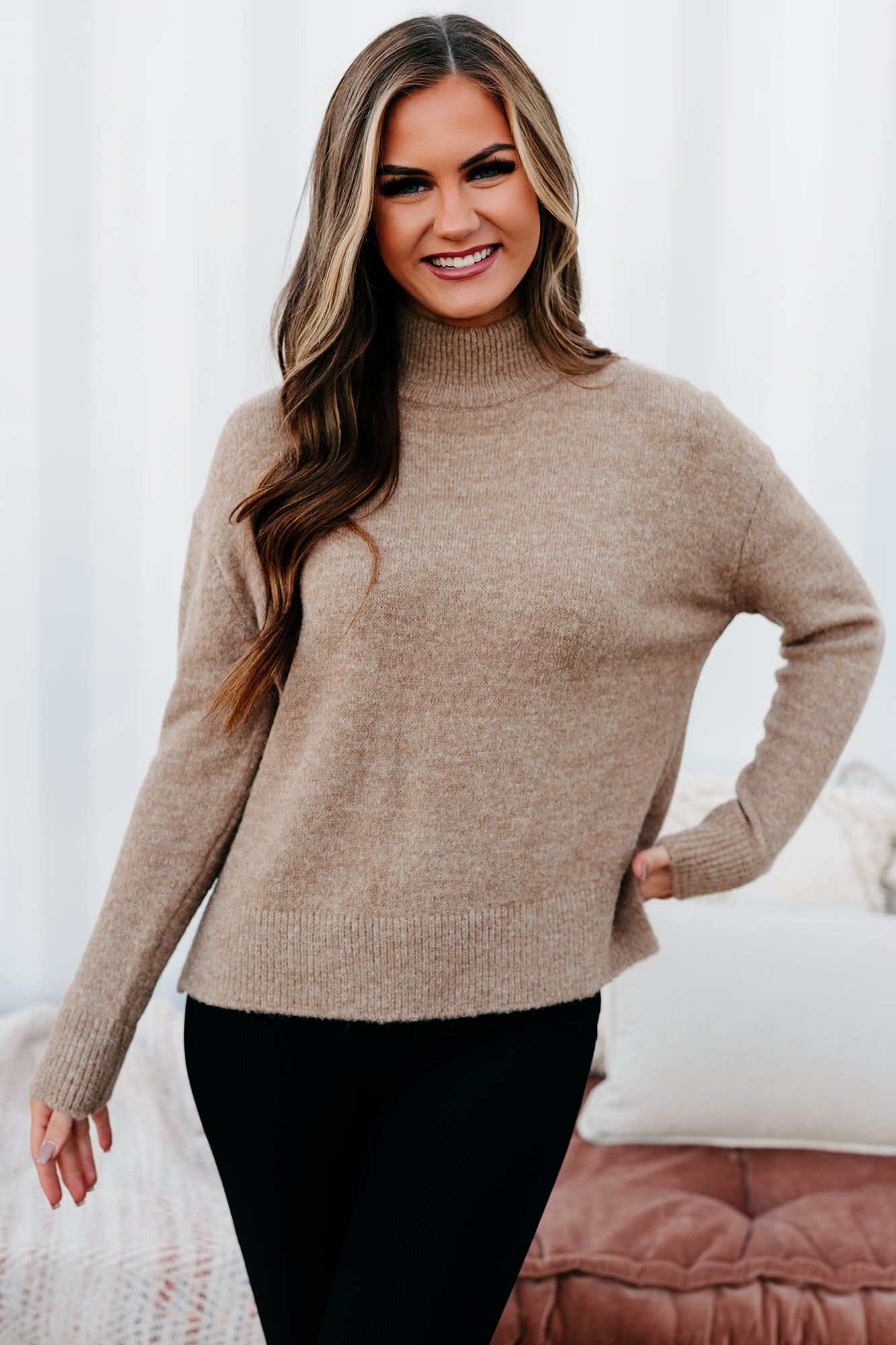 Moneisha Mock Neck Sweater (Taupe)-The Formal Wear