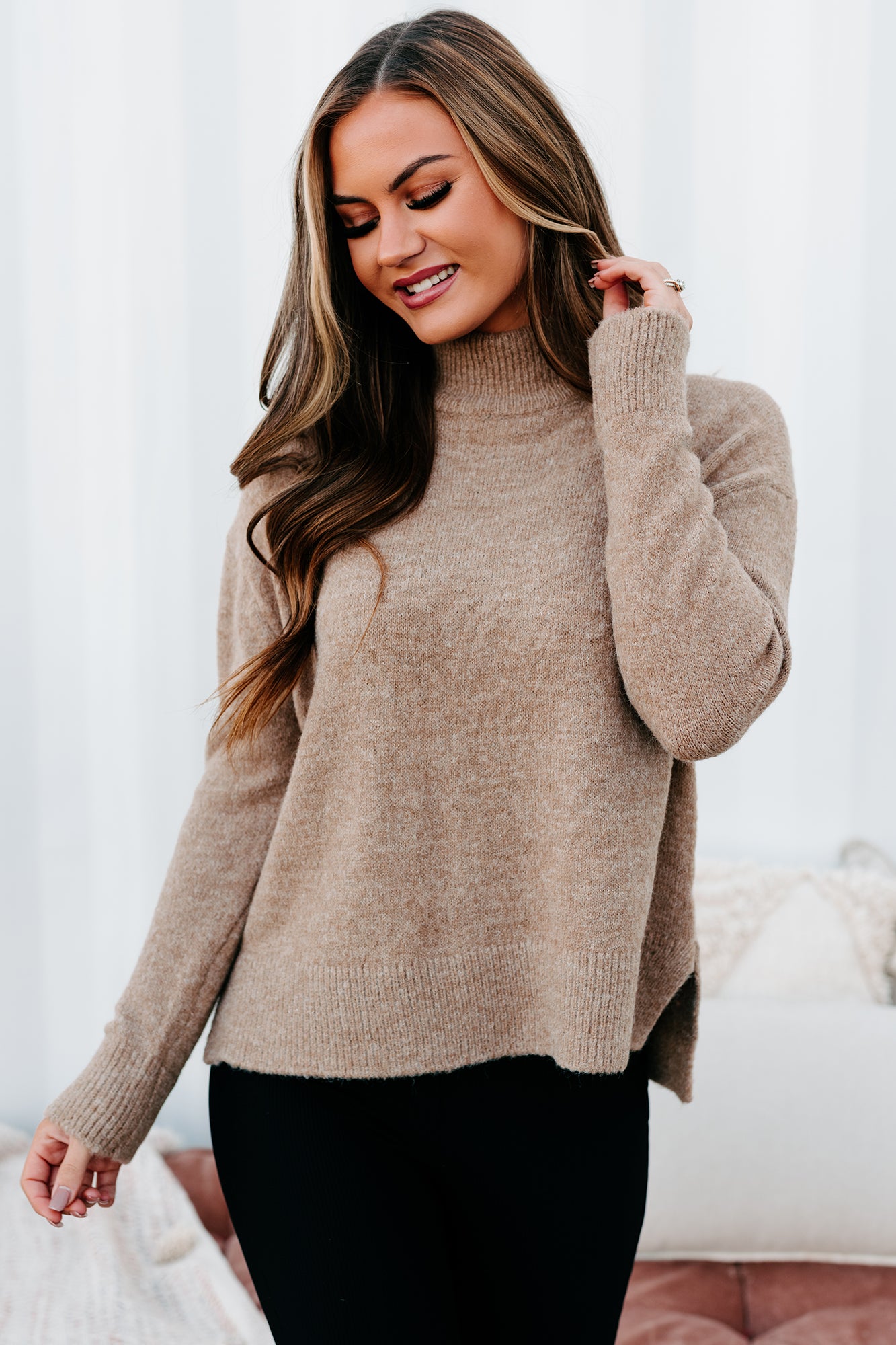Moneisha Mock Neck Sweater (Taupe)-The Formal Wear
