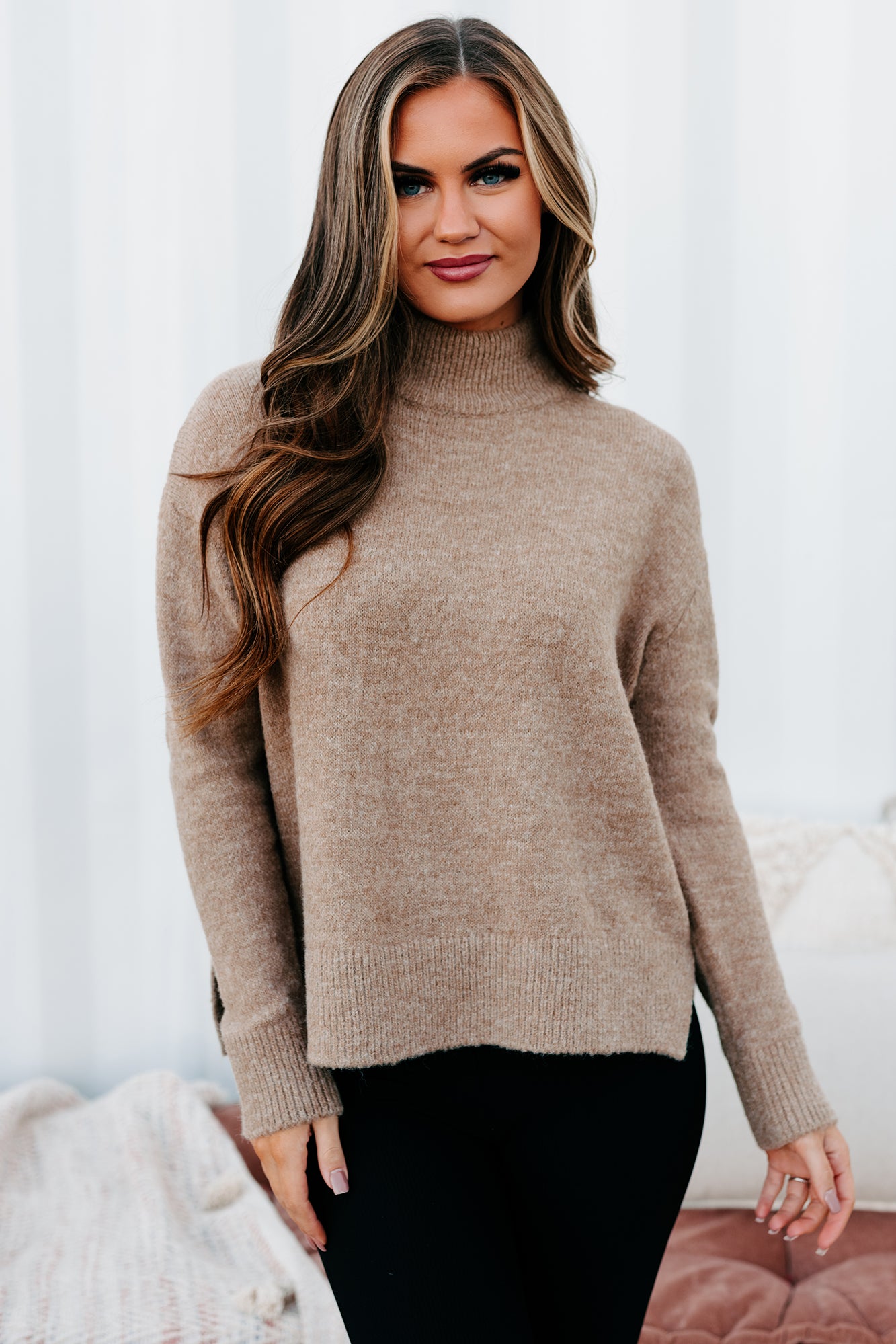 Moneisha Mock Neck Sweater (Taupe)-The Formal Wear