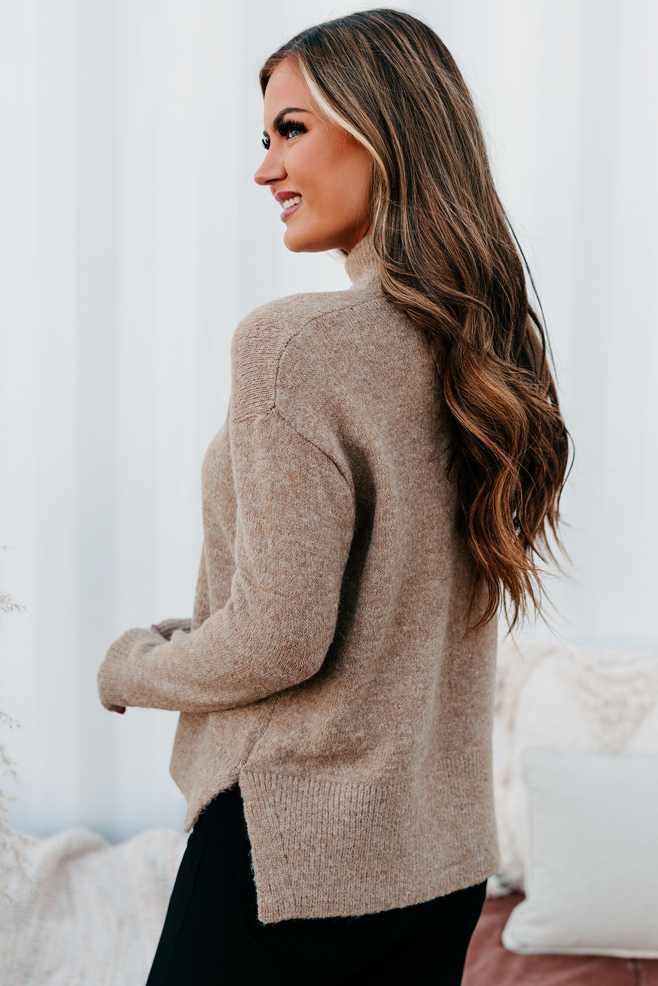Moneisha Mock Neck Sweater (Taupe)-The Formal Wear
