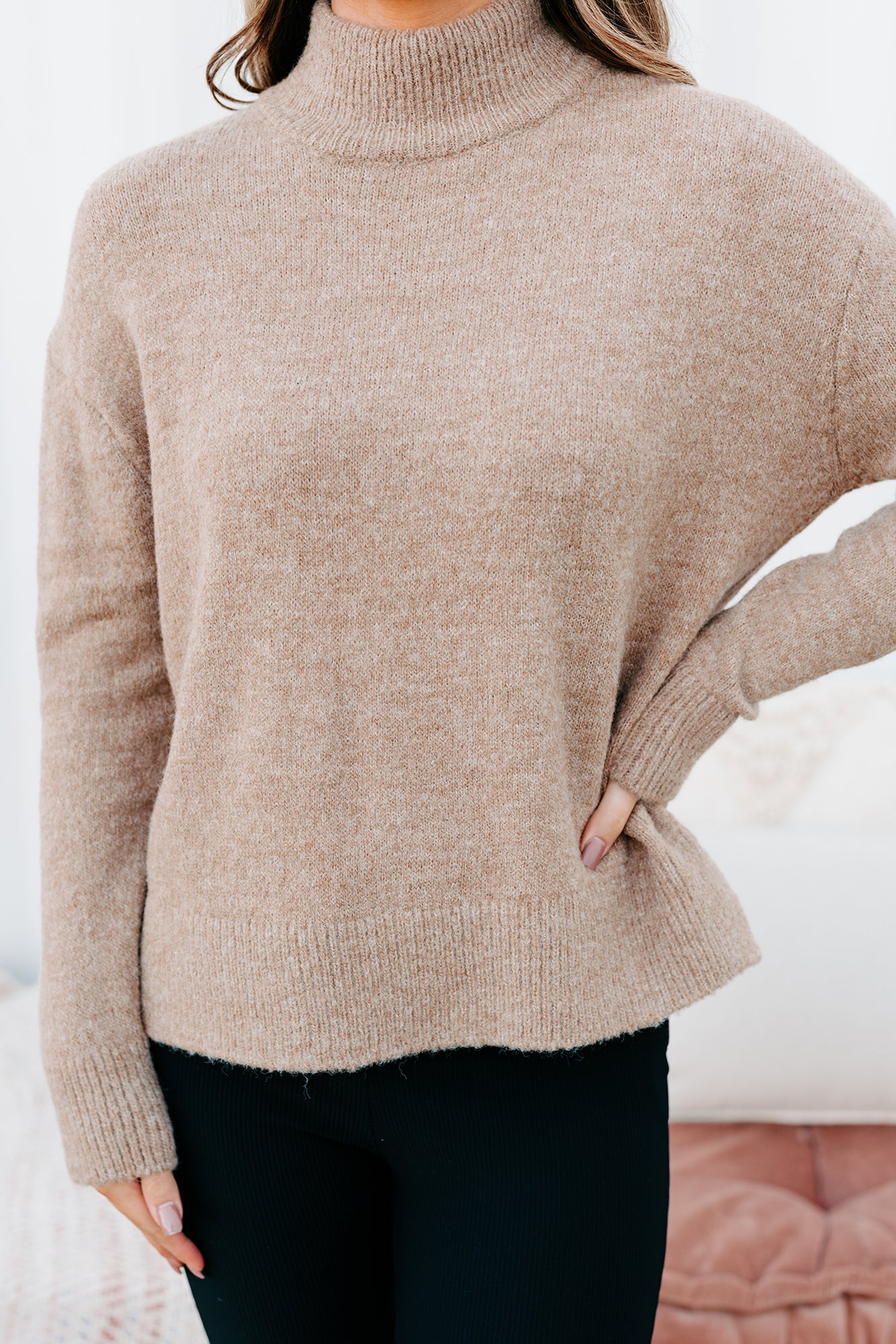 Moneisha Mock Neck Sweater (Taupe)-The Formal Wear