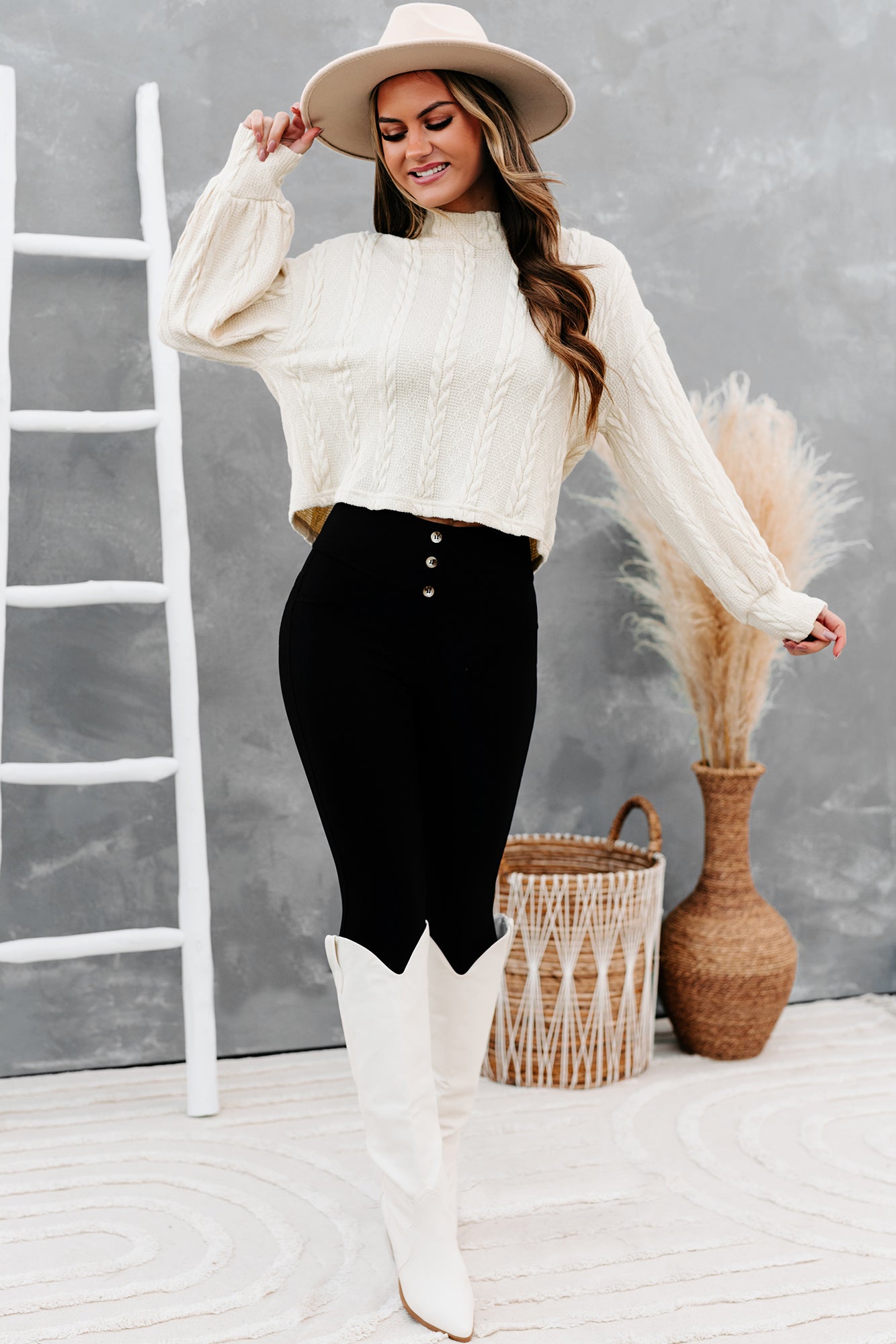 Autumn Affair Textured Mock Neck Top (Cream)-The Formal Wear