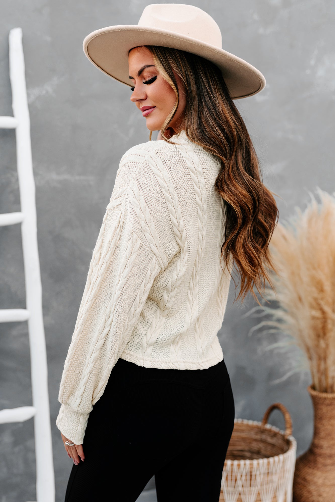 Autumn Affair Textured Mock Neck Top (Cream)-The Formal Wear