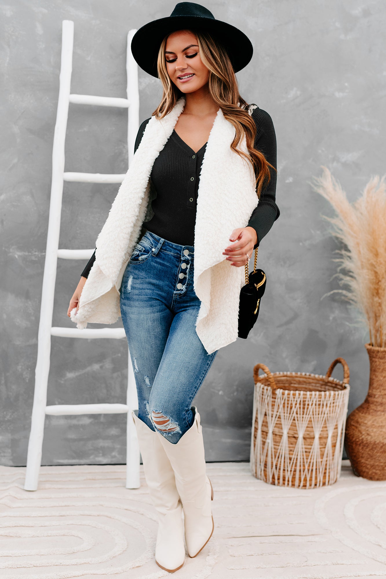 Wildly Outrageous Leopard Trimmed Sherpa Vest (Cream)-The Formal Wear