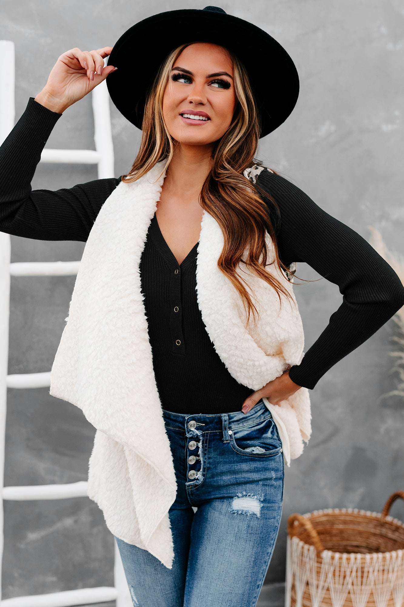 Wildly Outrageous Leopard Trimmed Sherpa Vest (Cream)-The Formal Wear