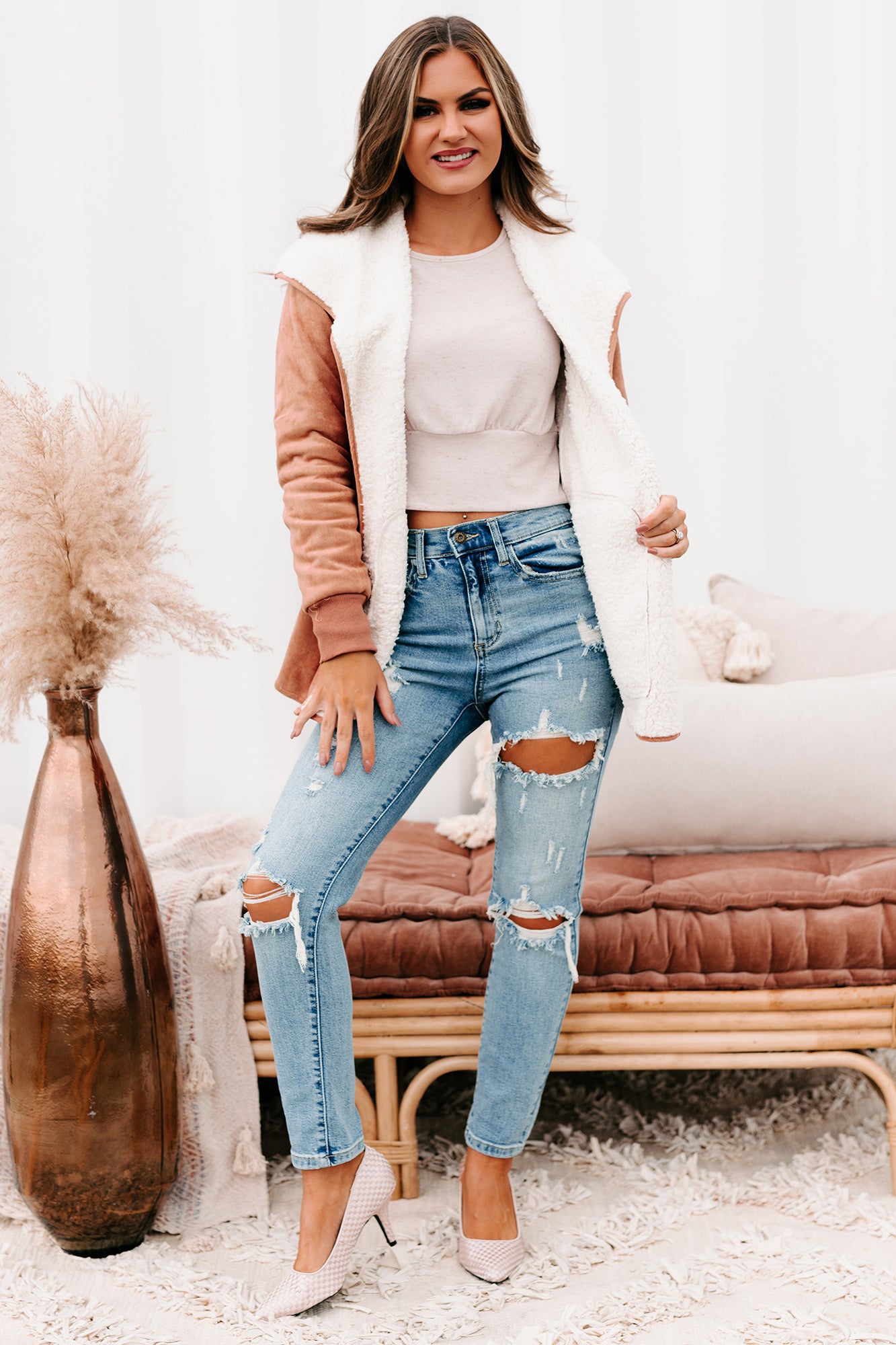 Cleobella Sneak Peek High Rise Distressed Skinny Jeans (Medium Light)-The Formal Wear