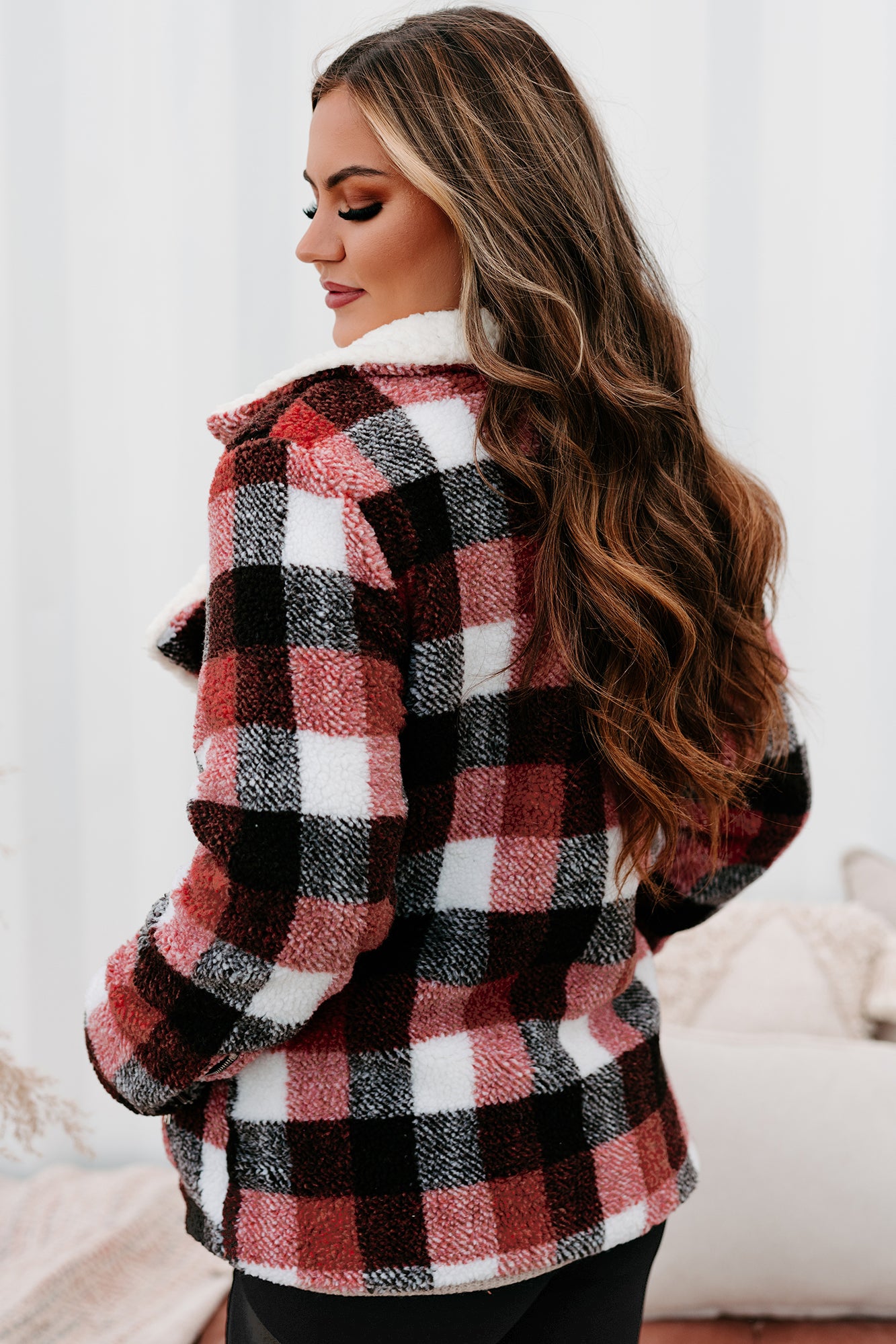 Mountain Memories Plaid Sherpa Jacket (Rust)-The Formal Wear