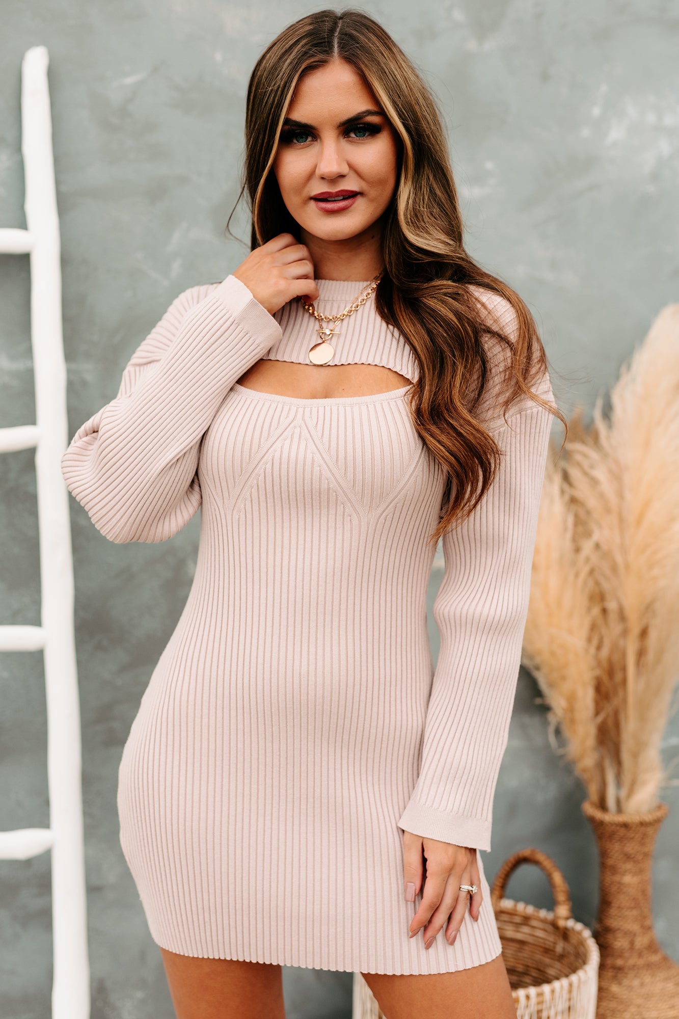 A Moment In Time Ribbed Sweater Knit Set (Blush)-The Formal Wear