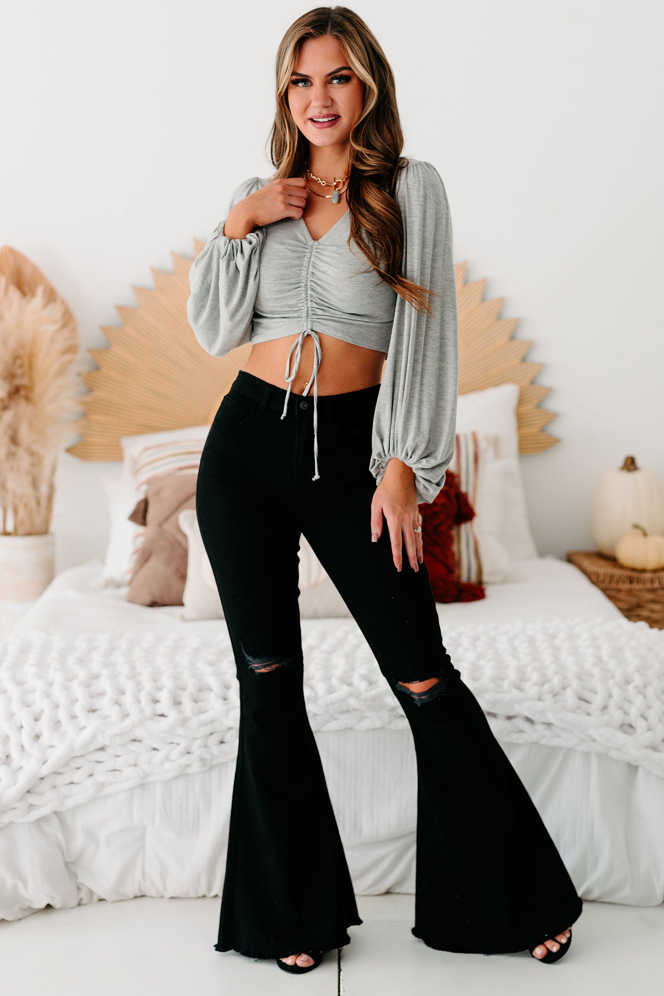 Bullseye Sneak Peek High Rise Distressed Bell Bottom Jeans (Black)-The Formal Wear