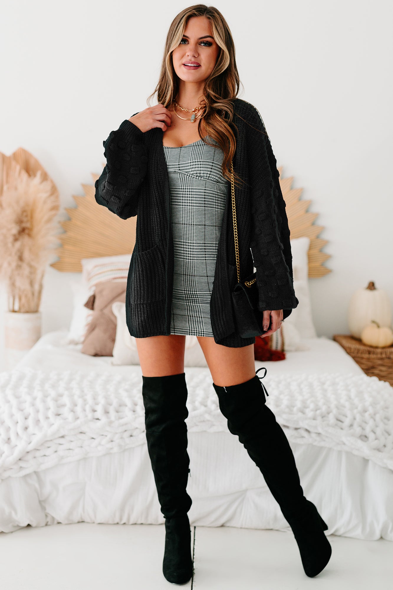 All That Matters Textured Sleeve Cardigan (Black)-The Formal Wear