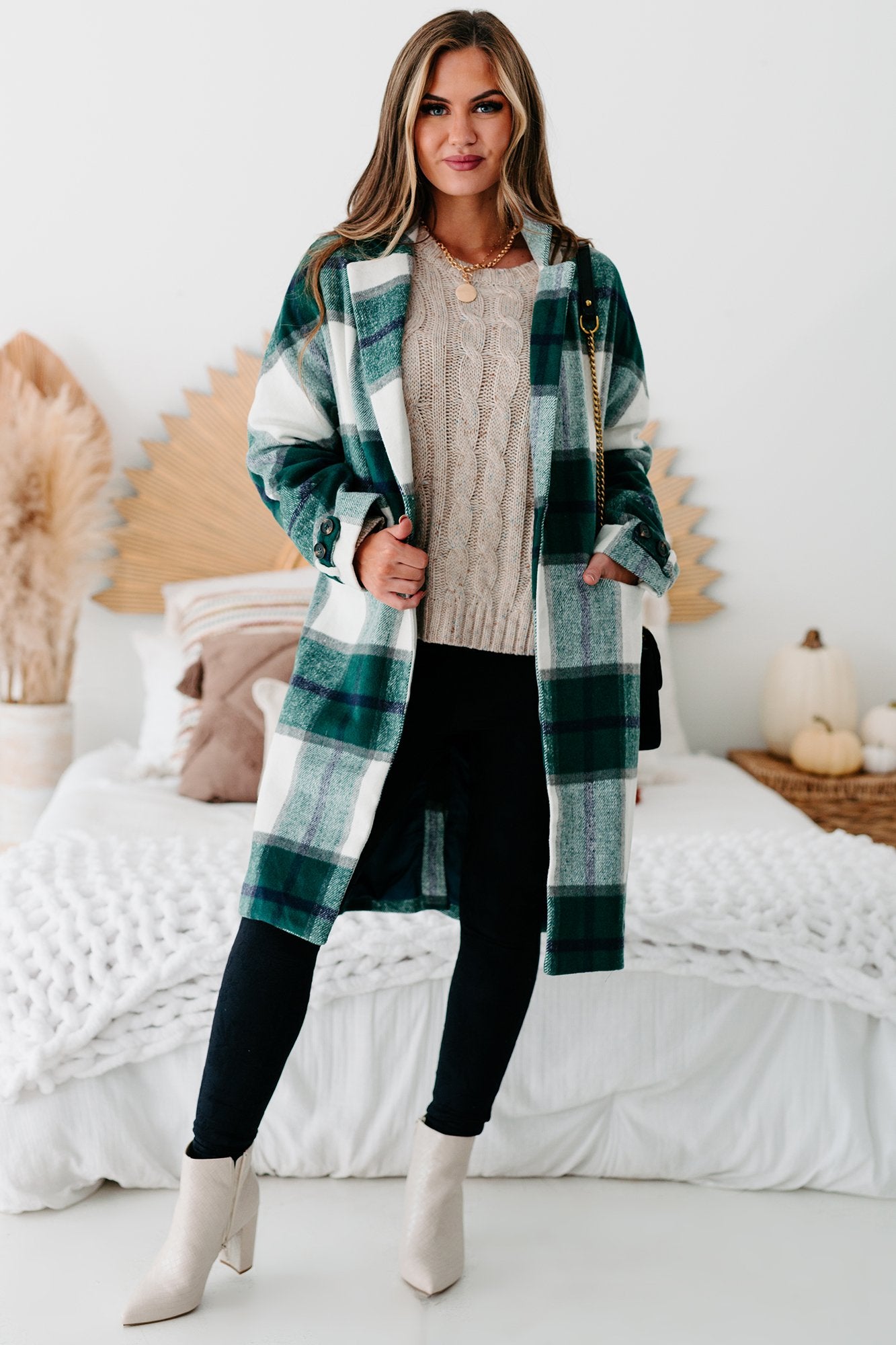 New York Nights Plaid Knee Length Coat (Sage)-The Formal Wear