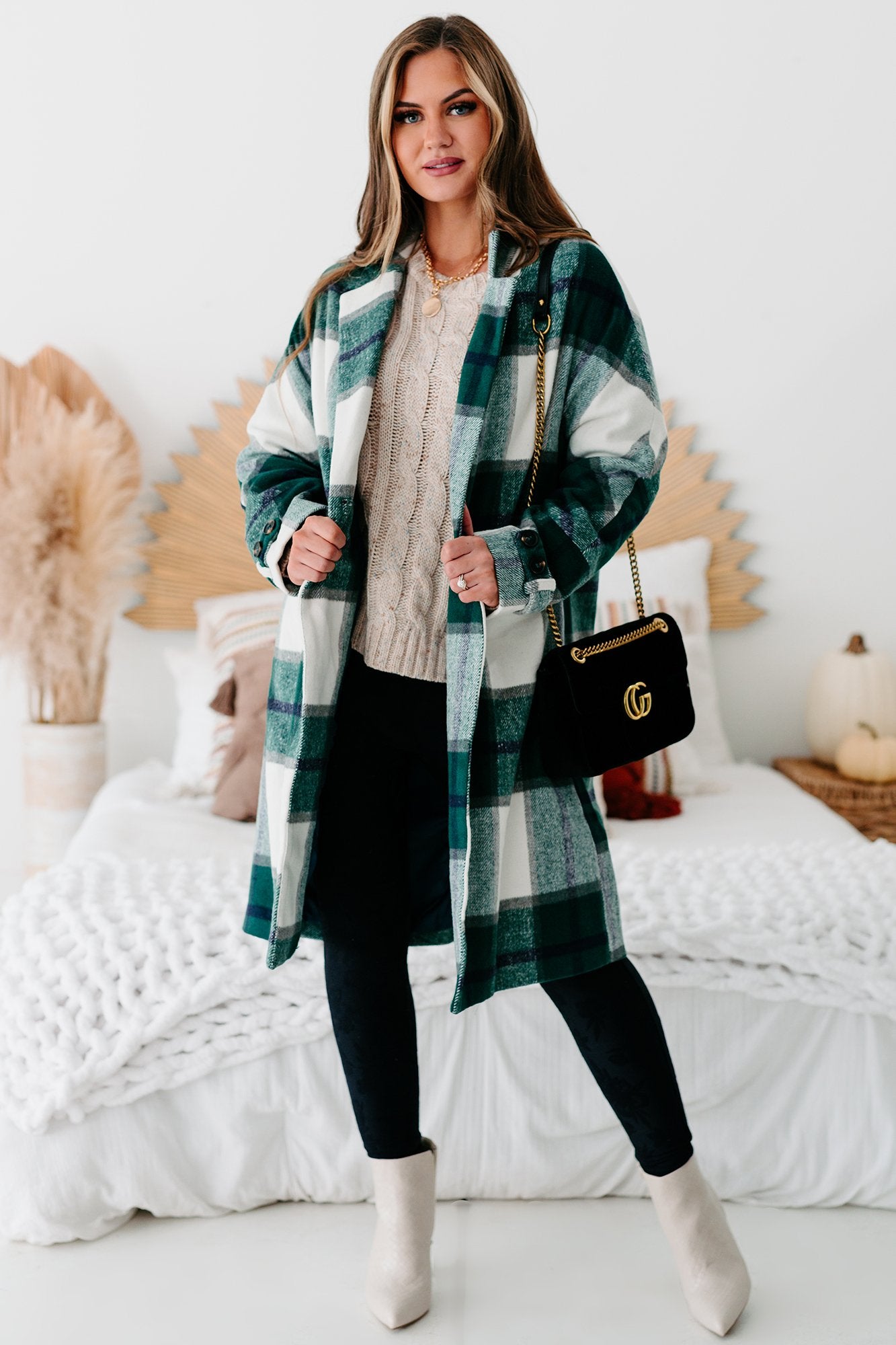 New York Nights Plaid Knee Length Coat (Sage)-The Formal Wear