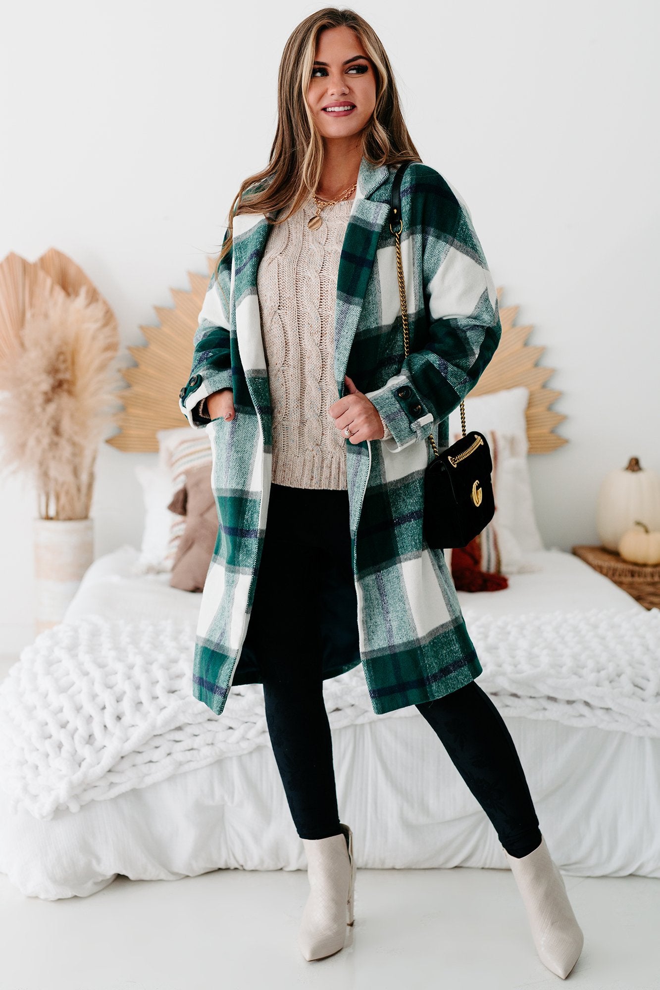 New York Nights Plaid Knee Length Coat (Sage)-The Formal Wear