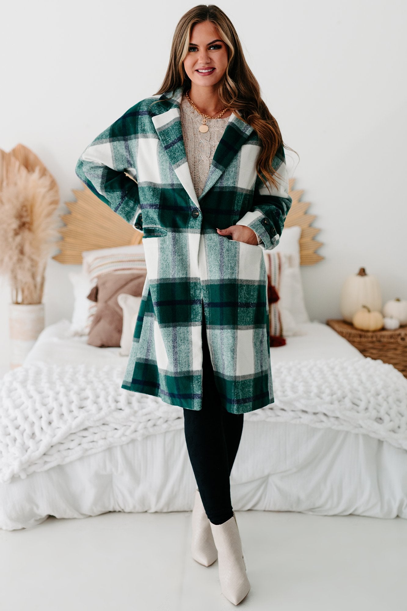 New York Nights Plaid Knee Length Coat (Sage)-The Formal Wear