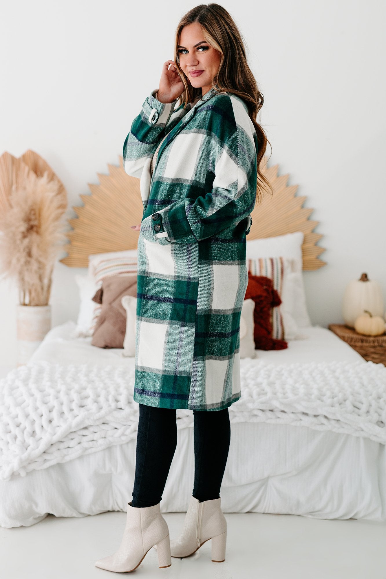 New York Nights Plaid Knee Length Coat (Sage)-The Formal Wear
