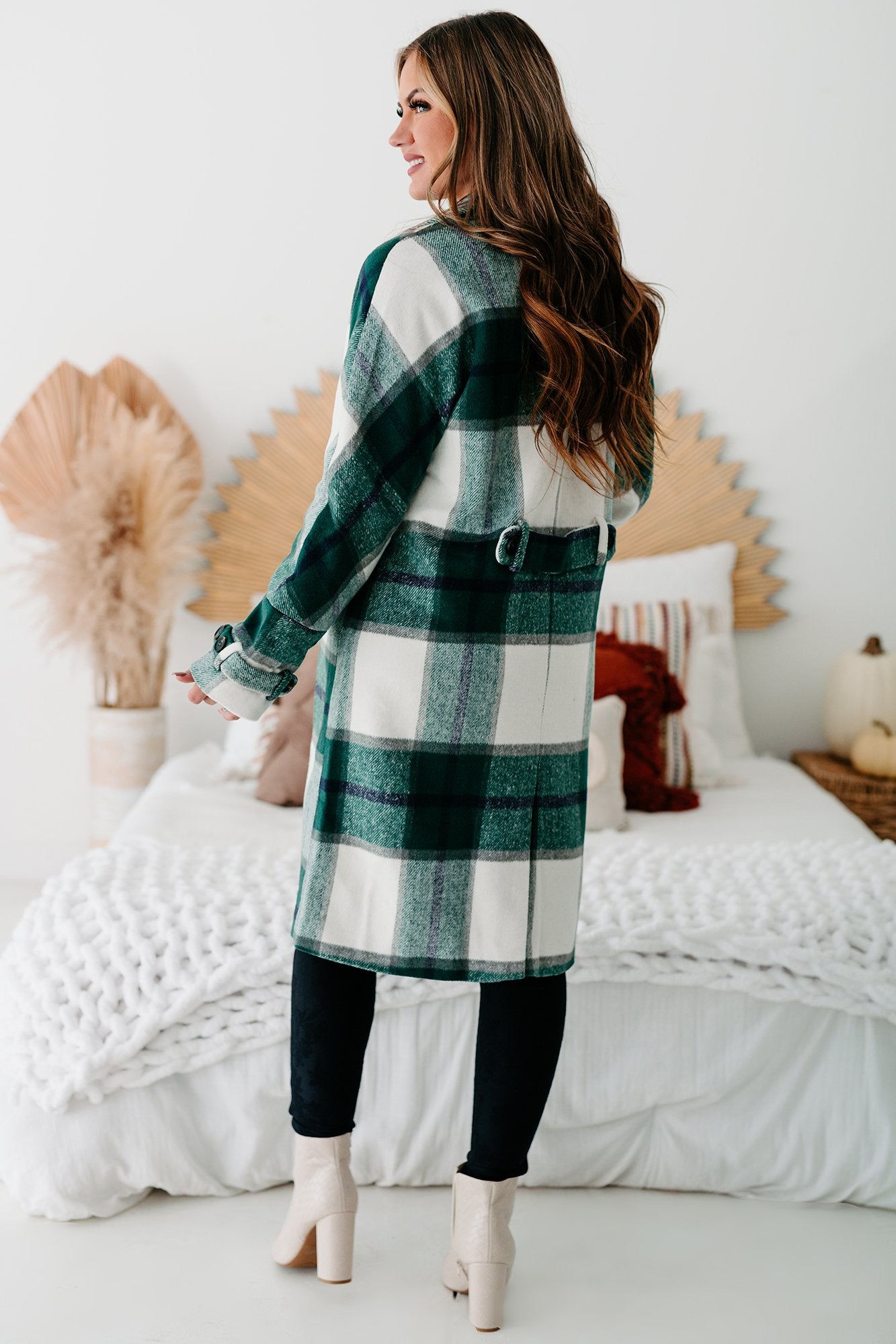 New York Nights Plaid Knee Length Coat (Sage)-The Formal Wear