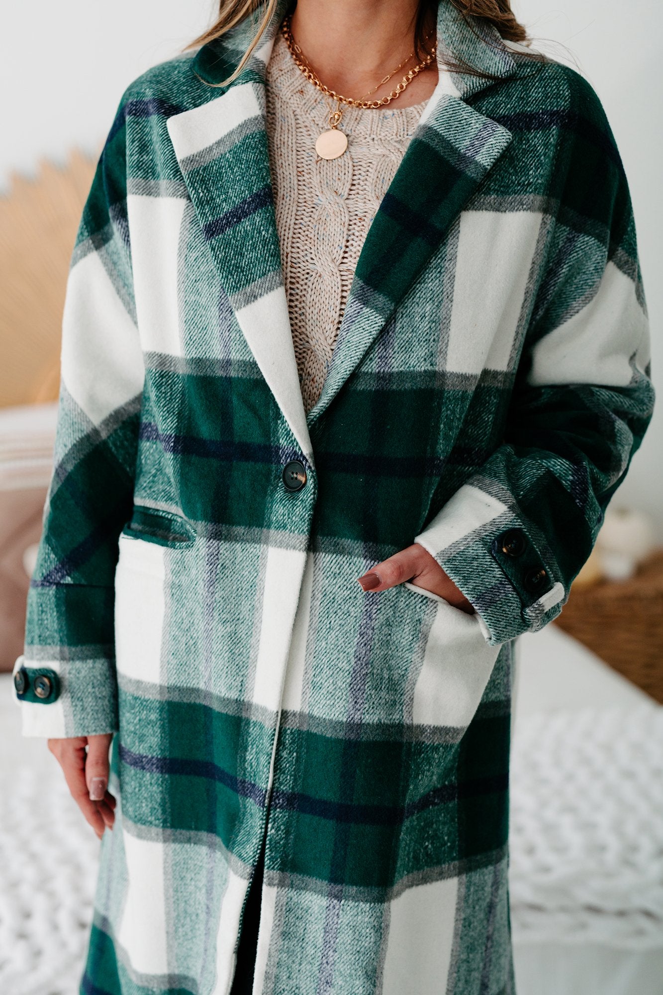New York Nights Plaid Knee Length Coat (Sage)-The Formal Wear