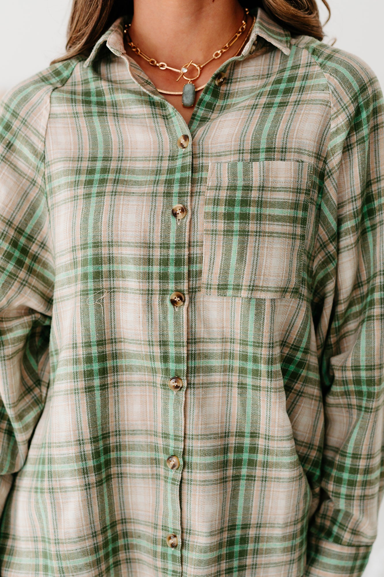 Mountain Tops High-Low Plaid Flannel Top (Olive Green)-The Formal Wear
